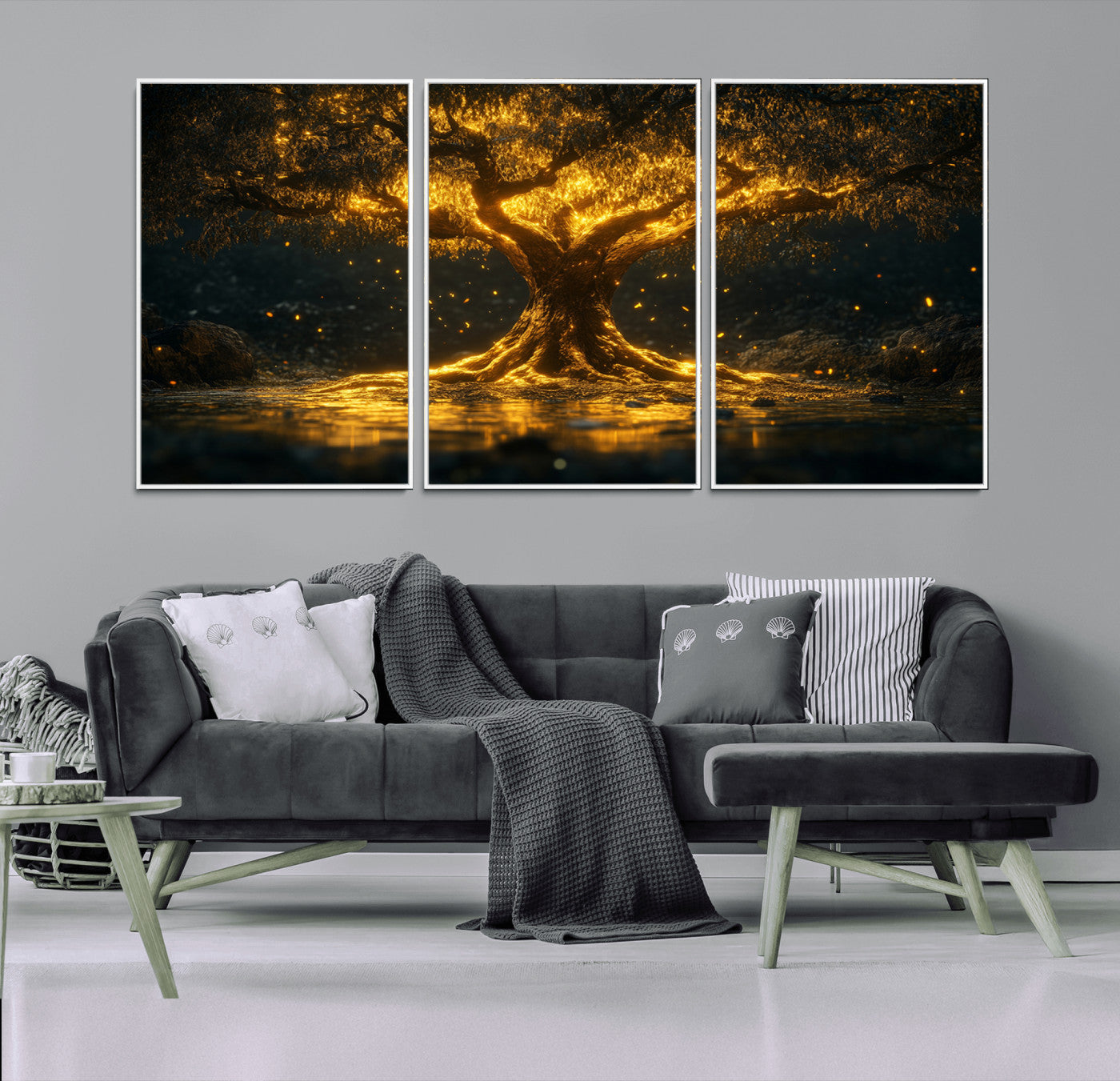 -Golden Tree of Life Canvas Wall Art Print - Majestic Glowing Tree Wall Art Print