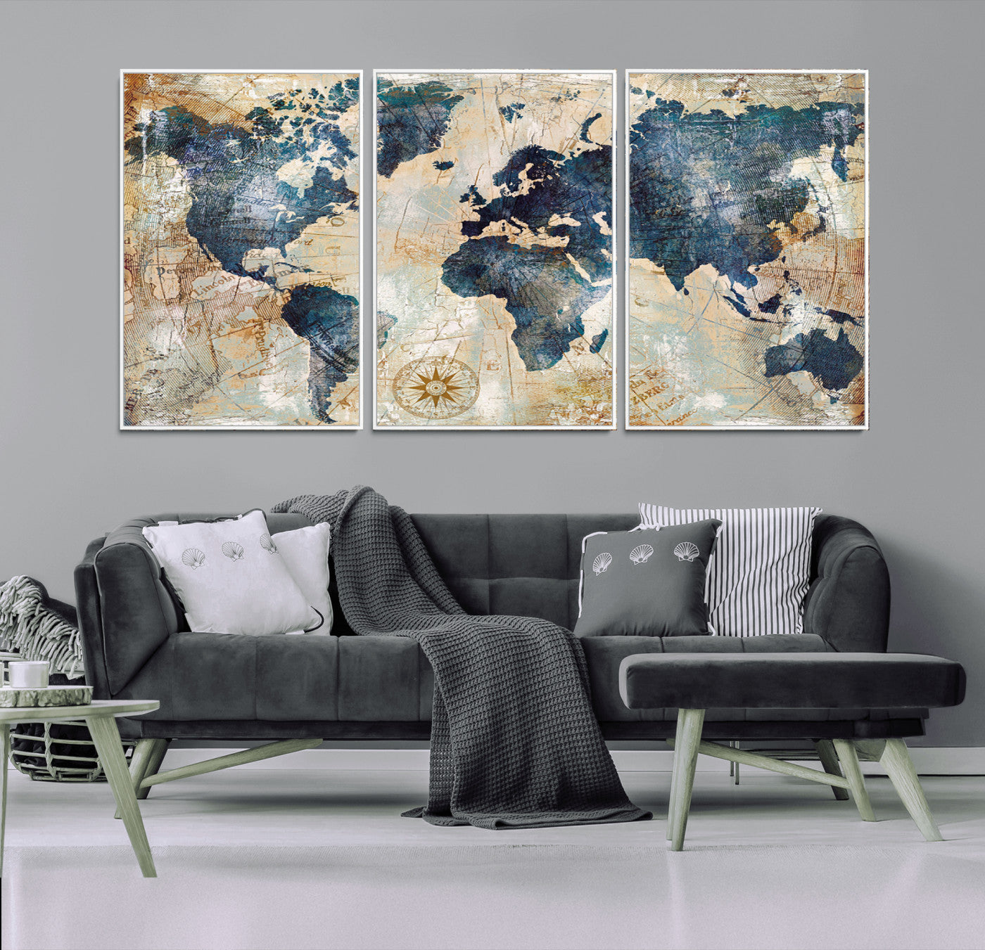 84561-MGV-FC-60X30-3P_White-Push Pin World Map Canvas Print – Framed Wall Art for Couples, Travel Tracker Map, Anniversary Gift for Home Decor