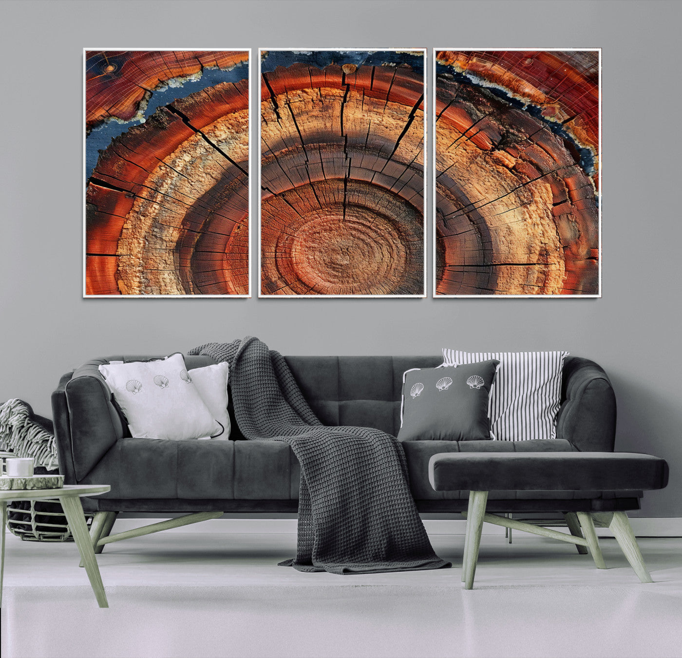 MGV-FC-60X30-3P - Abstract Tree Ring Art, Colorful Tree Ring Wall Decor, Minimalist Home Canvas Art, Modern Farmhouse