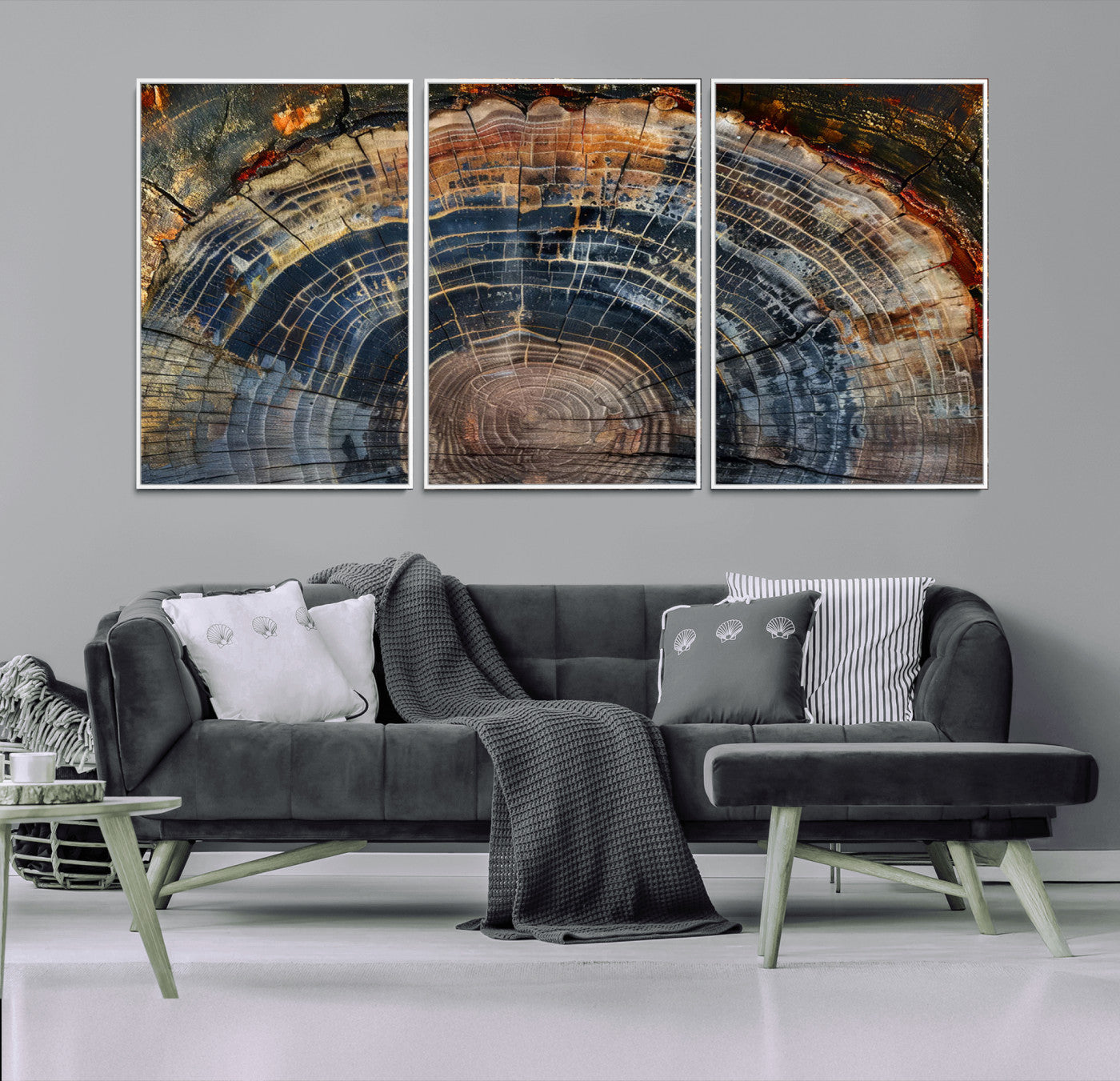 MGV-FC-60X30-3P - Framed Tree Ring Wall Art - Abstract Colorful Tree Ring Wall Decor, Minimalist Home Canvas Art,