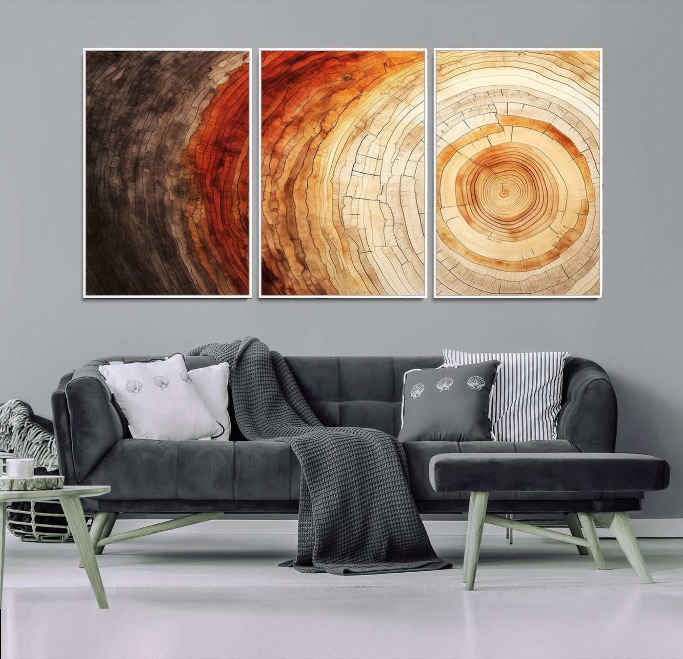 MGV-FC-60X30-3P - Tree Ring Print on Canvas Wall Art, Tree Stump Print, Wood Wall Art Living Room, Abstract Natural