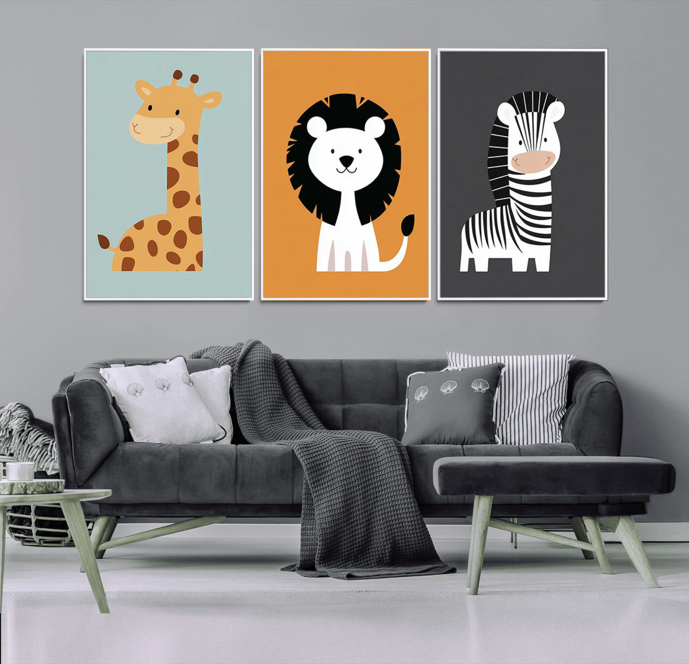 MGV-FC-60X30-3P - Boho Jungle Animal Nursery Wall Art Prints - Safari Decor in Earth Tones for Modern and Stylish