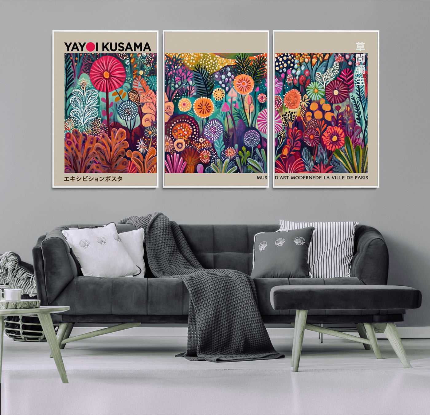 MGV-FC-60X30-3P - Yayoi Kusama Wall Art Canvas Print, Abstract Art, Large Yayoi Kusama Framed Wall Art Print, Japanese
