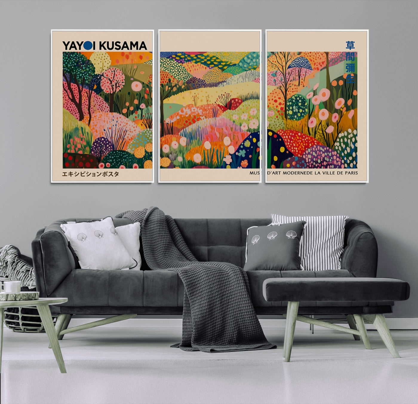 MGV-FC-60X30-3P - Yayoi Kusama Japanese Art Canvas Print, Abstract Art, Large Yayoi Kusama Framed Print, Japanese Wabi