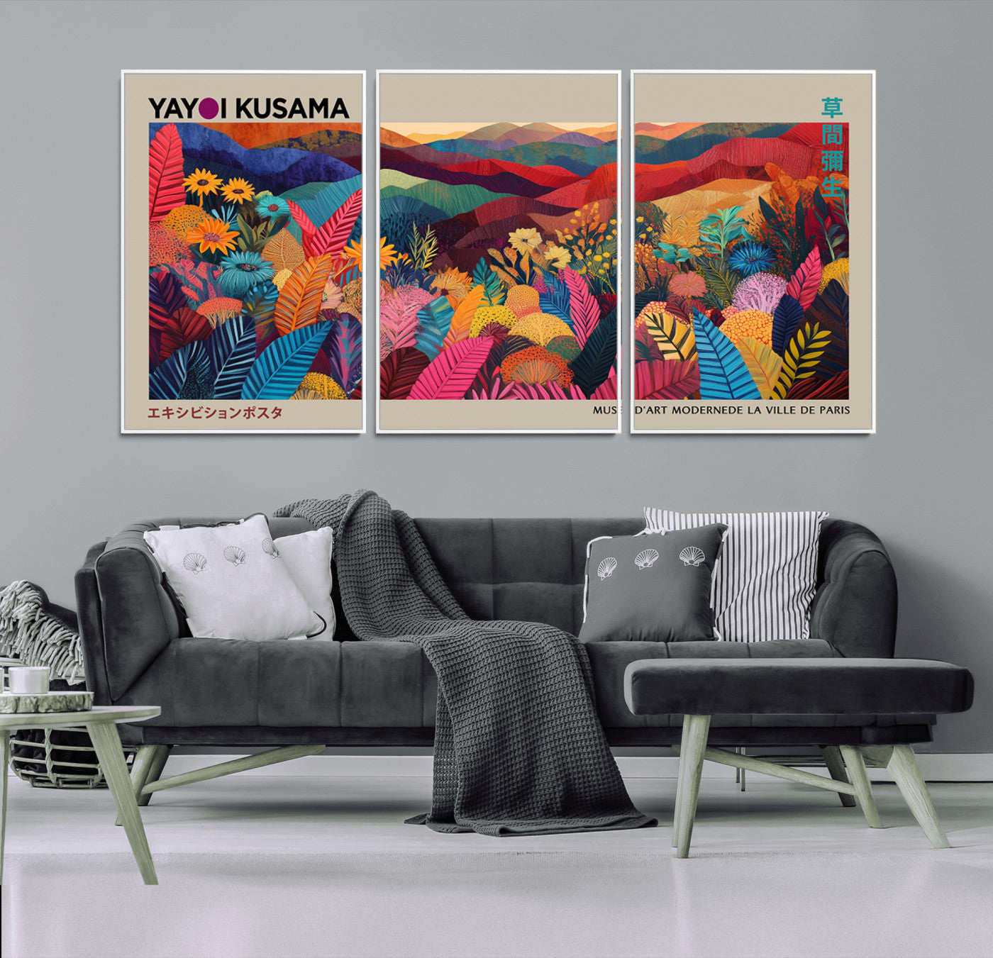MGV-FC-60X30-3P - Yayoi Kusama Wall Art Canvas Print, Abstract Art, Large Yayoi Kusama Framed Print, Japanese Wabi