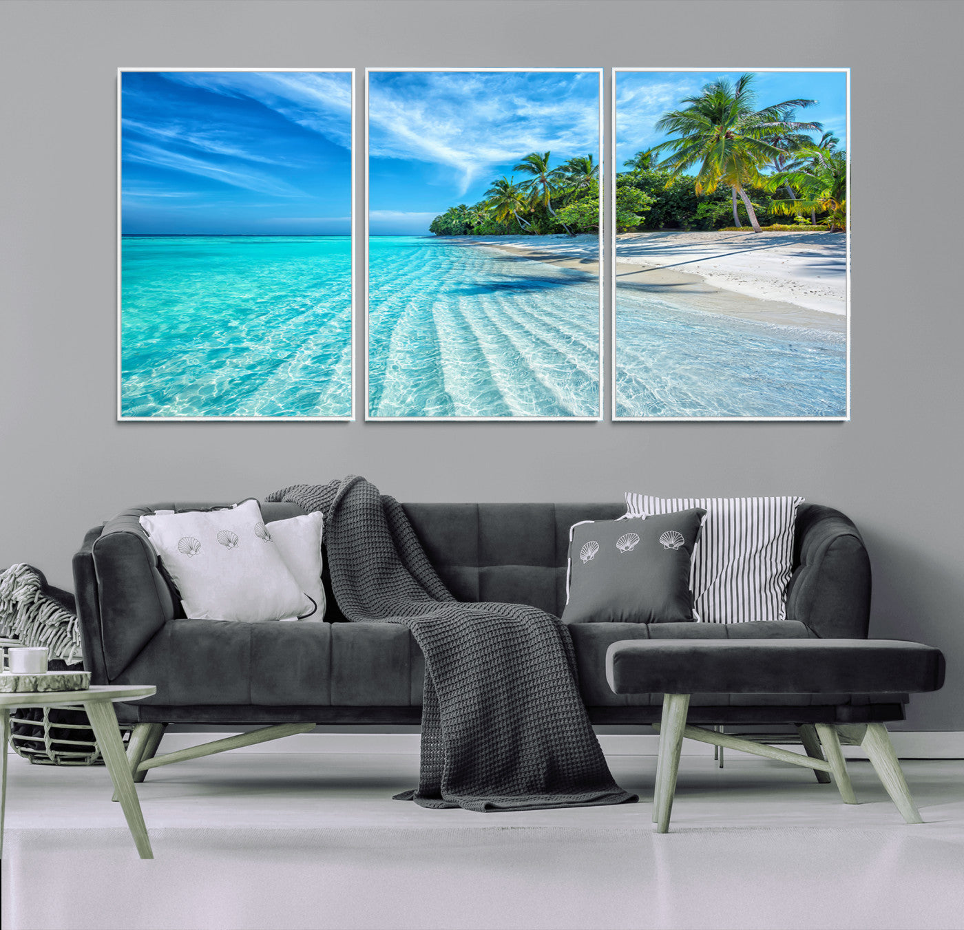 MGV-FC-60X30-3P - Tropical Beach Wall Art Canvas Print - Serene Ocean Landscape with Crystal Clear Turquoise Water and