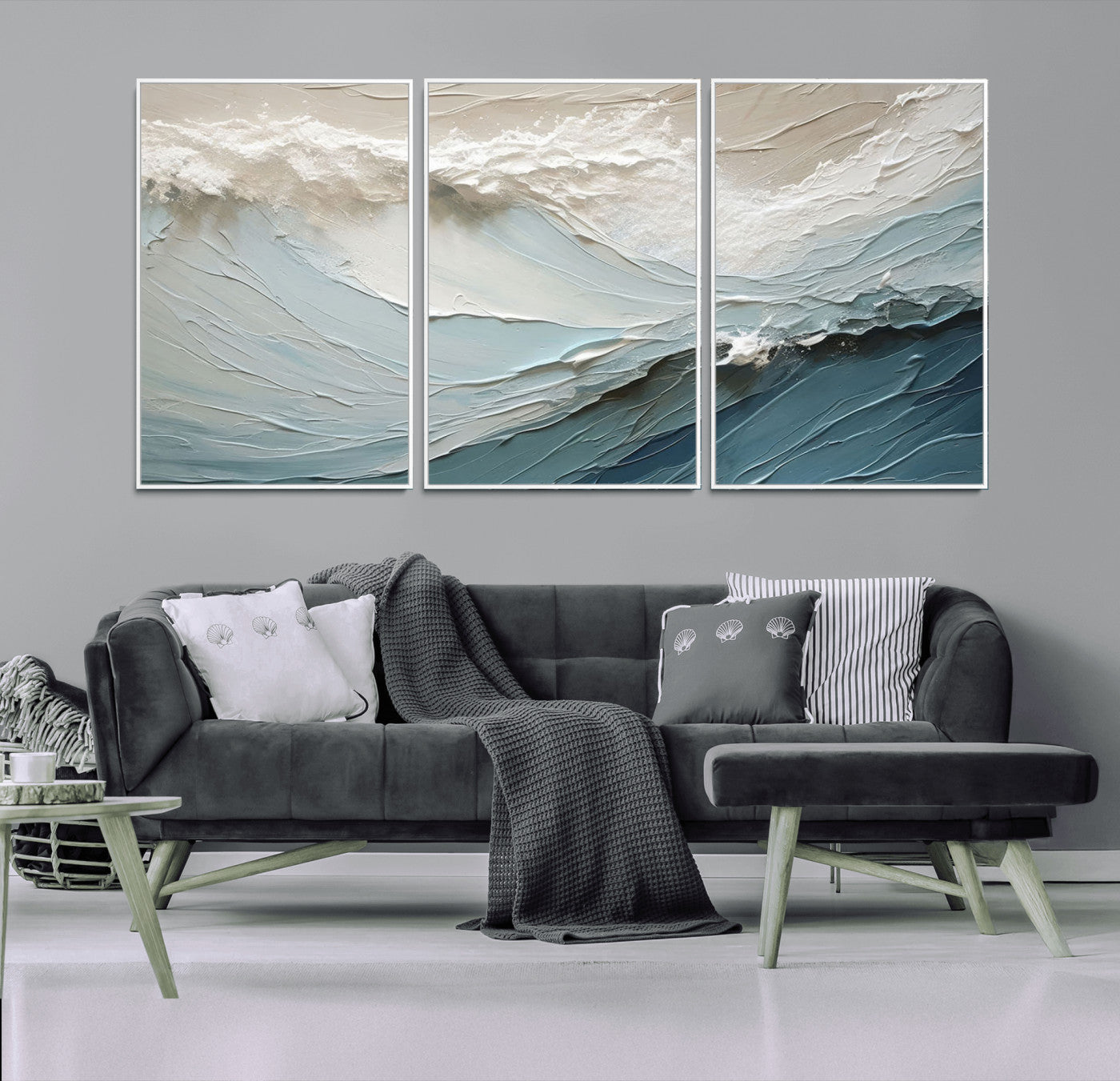 MGV-FC-60X30-3P - Waves Abstract Wall Art Print, Modern Framed Abstract Canvas Print, Abstract Painting for Living
