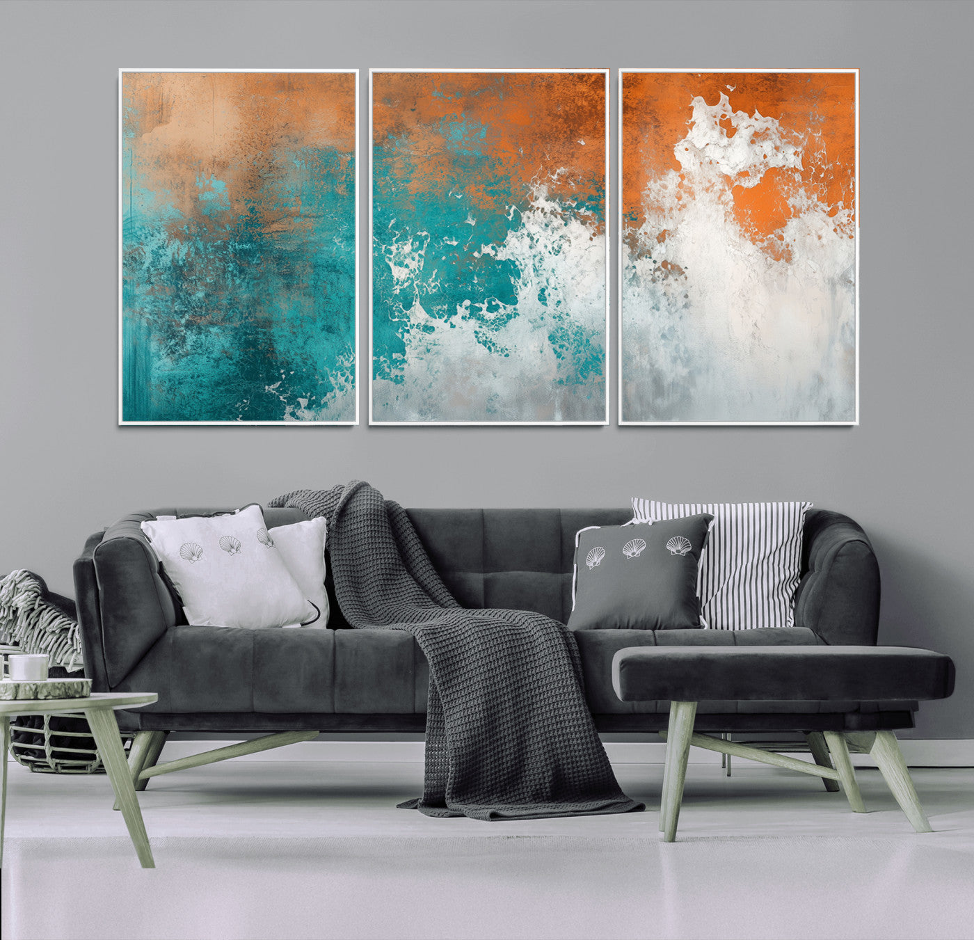 78127-MGV-CV-36X24-Vintage Abstract Print - Bold Teal and Orange Canvas Wall Art - Retro-Vintage Abstract Orange Canvas
