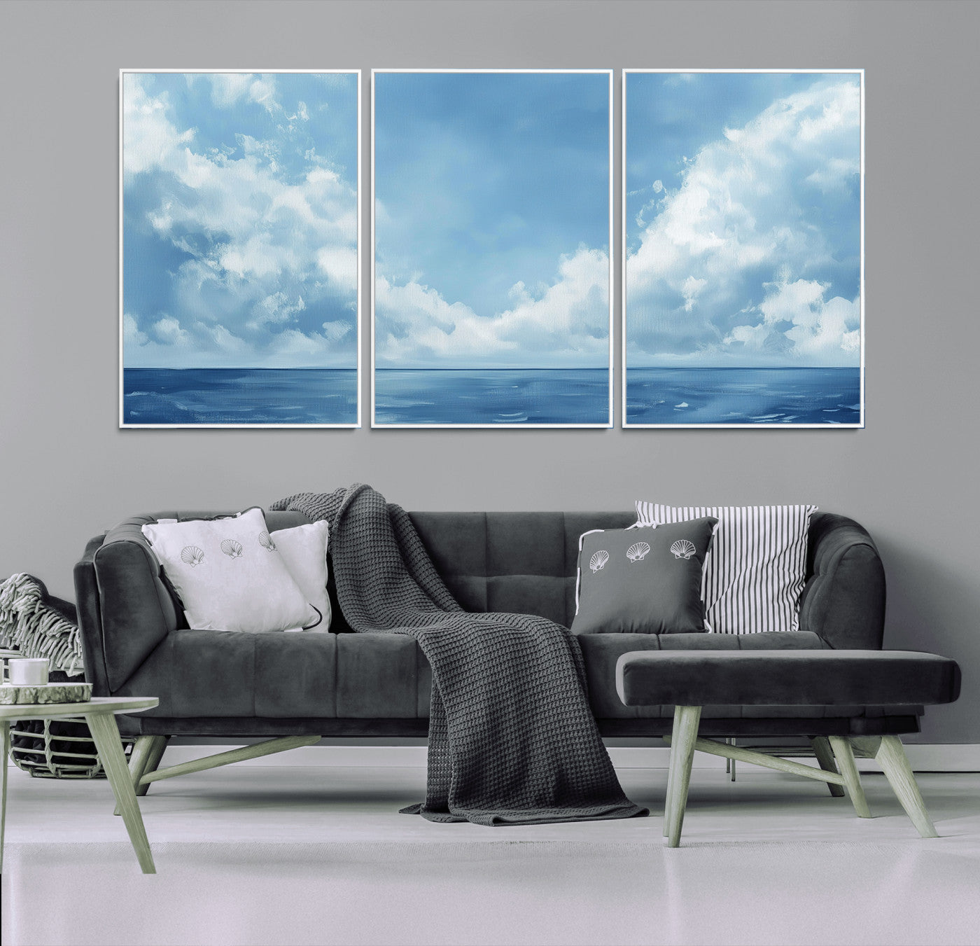 MGV-FC-60X30-3P - Abstract Ocean Print Artwork- Serene Blue Ocean Canvas Wall Art - Minimalist Ocean and Sky Canvas