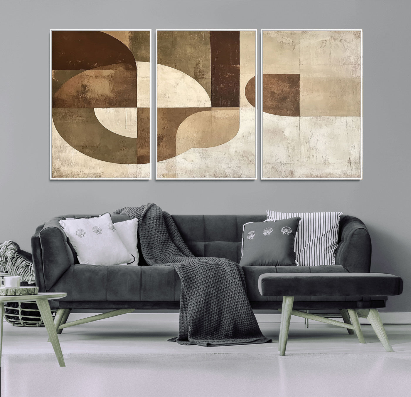 MGV-FC-60X30-3P - Wabi Sabi Geometric Wall Art | Abstract Modern Minimalist Canvas Print with Neutral Mid Century Art