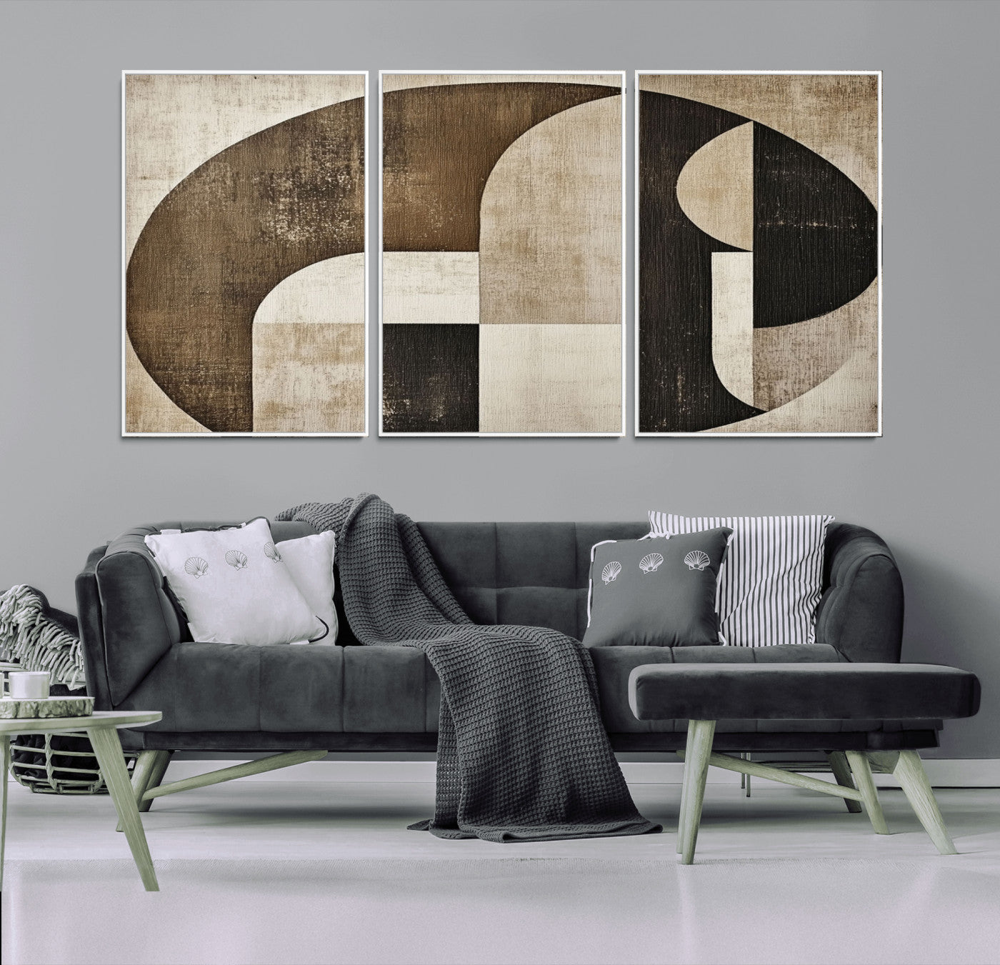 MGV-FC-60X30-3P - Wabi Sabi Abstract Wall Art | Geometric Modern Minimalist Canvas Print with Neutral Mid Century Art