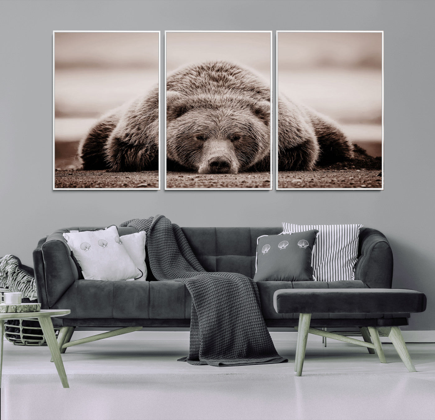 MGV-FC-60X30-3P - Grizzly Bear Wall Art Print - Bear Canvas Wall Art - Rustic Bear Portrait Canvas Print for Cabin