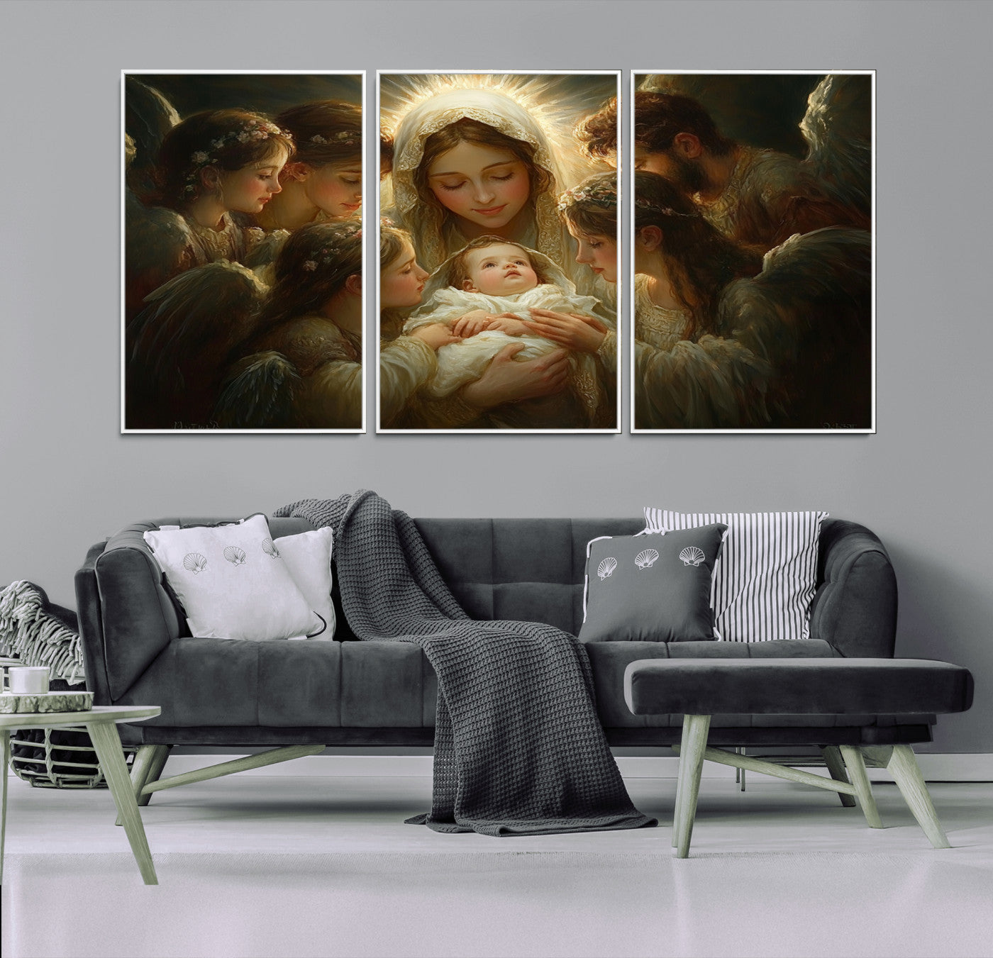 MGV-FC-60X30-3P - Mary Jesus Canvas Wall Art Print - Madonna and Child with Apostles Art Print - Classic Christian