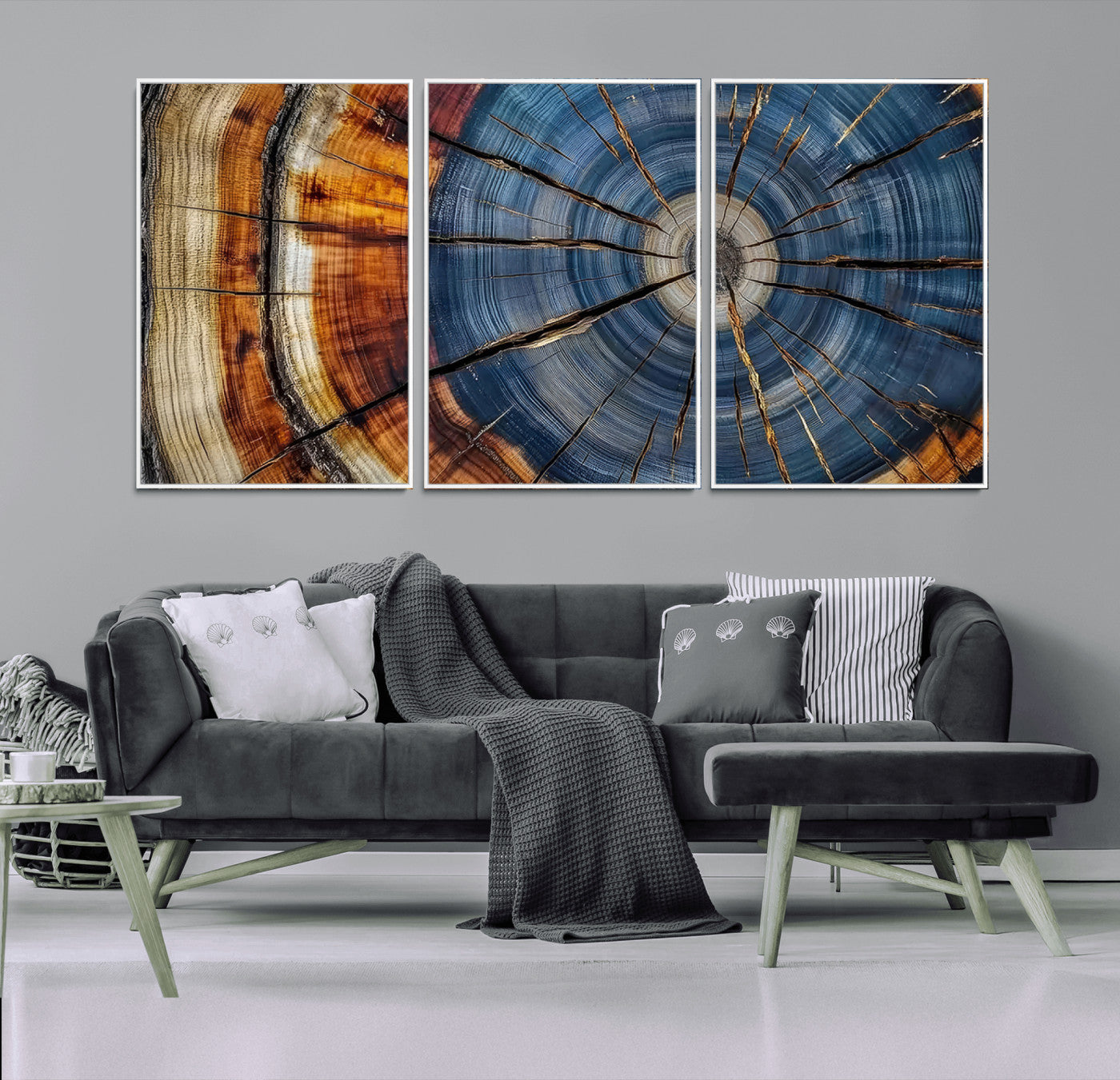 MGV-FC-60X30-3P - Abstract Tree Rings Canvas Wall Art - Wood Grain Canvas Print - Nature-Inspired Modern Wood Grain