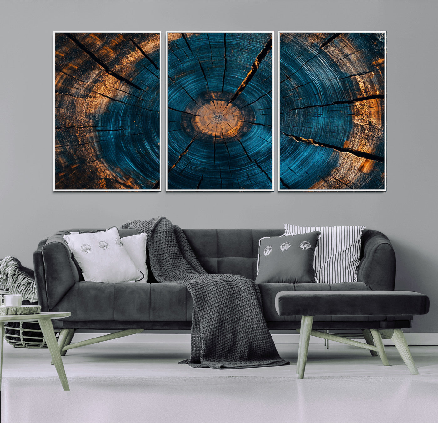MGV-FC-60X30-3P - Abstract Tree Rings Wall Art Canvas Print - Wood Grain Rings Artwork Print - Nature Woodland Modern