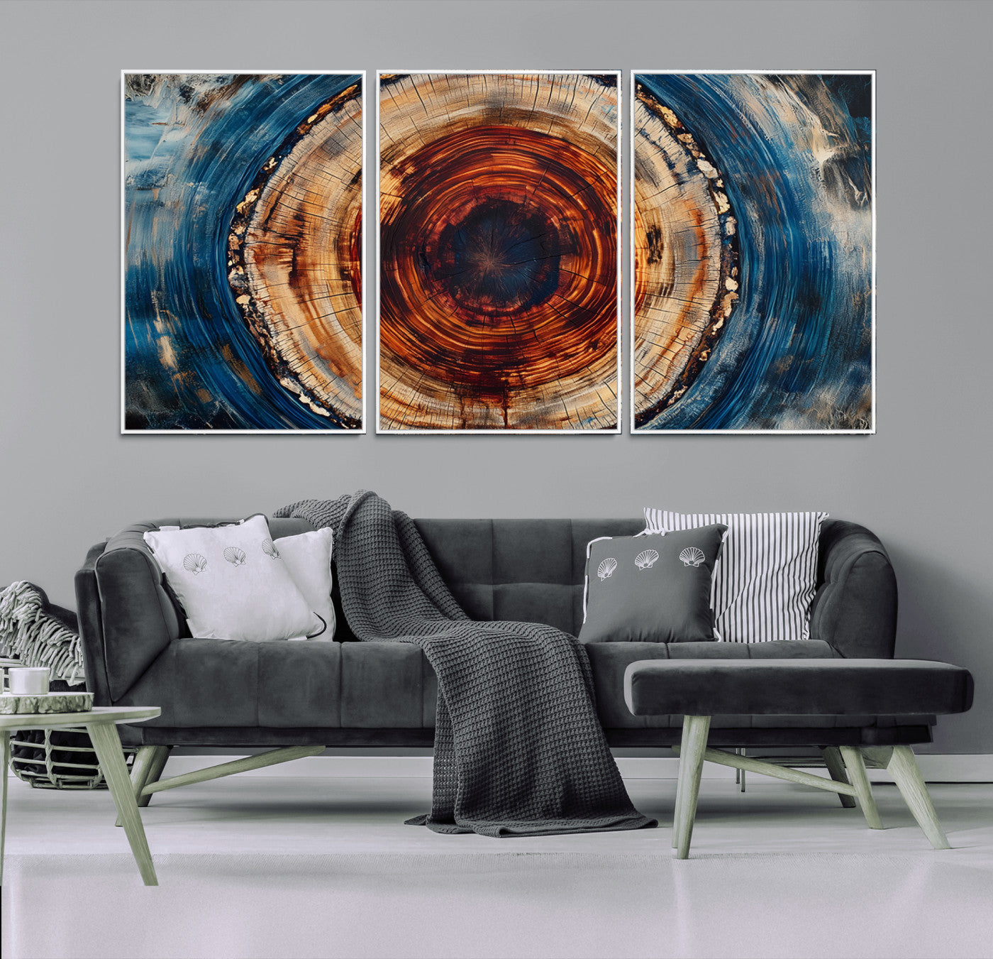 MGV-FC-60X30-3P - Abstract Framed Tree Rings Wall Decor, Wood Grain Rings Artwork Print, Nature Woodland Modern Wall