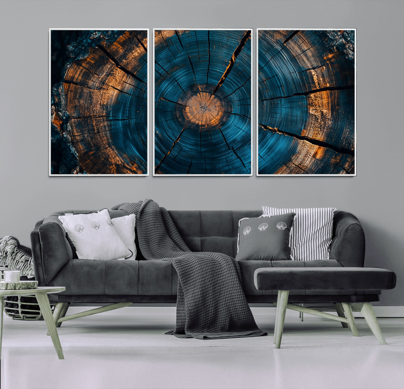 MGV-FC-60X30-3P - Farmhouse Wall Art - Abstract Tree Rings Canvas Wall Art Print, Framed Wood Grain Rings Artwork