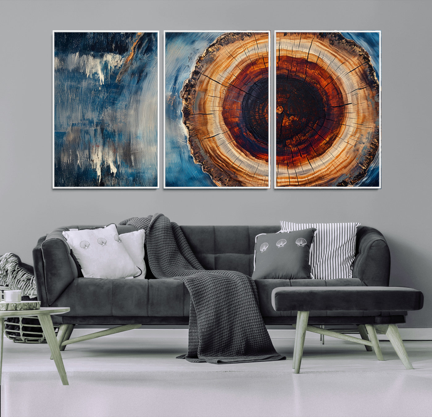 MGV-FC-60X30-3P - Abstract Tree Rings Wall Art Canvas Print - Wood Grain Rings Canvas Print - Nature Woodland Wall