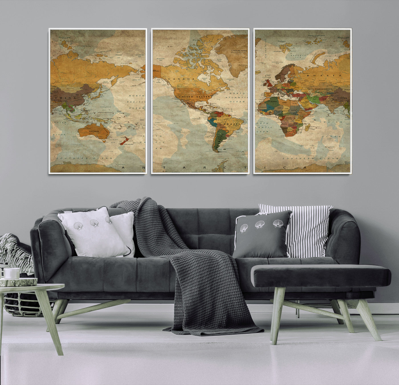 MGV-FC-60X30-3P - Push Pin World Map Canvas Print – Framed Wall Art for Couples to Track Their Travels – Anniversary