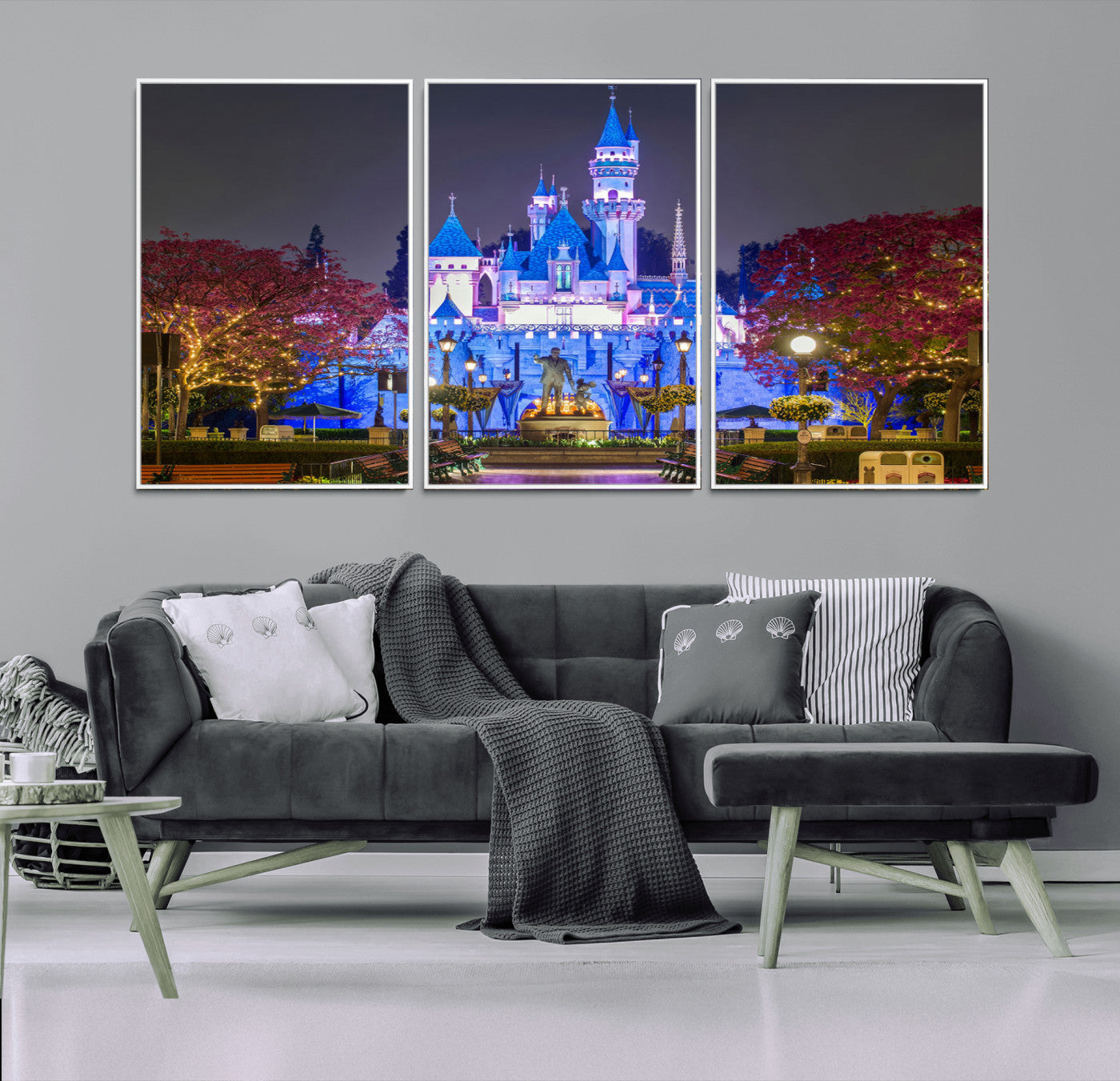MGV-FC-60X30-3P - Large Disney Castle Wall Art Canvas Print - Magic Kingdom Kids Room Decoration Disney World