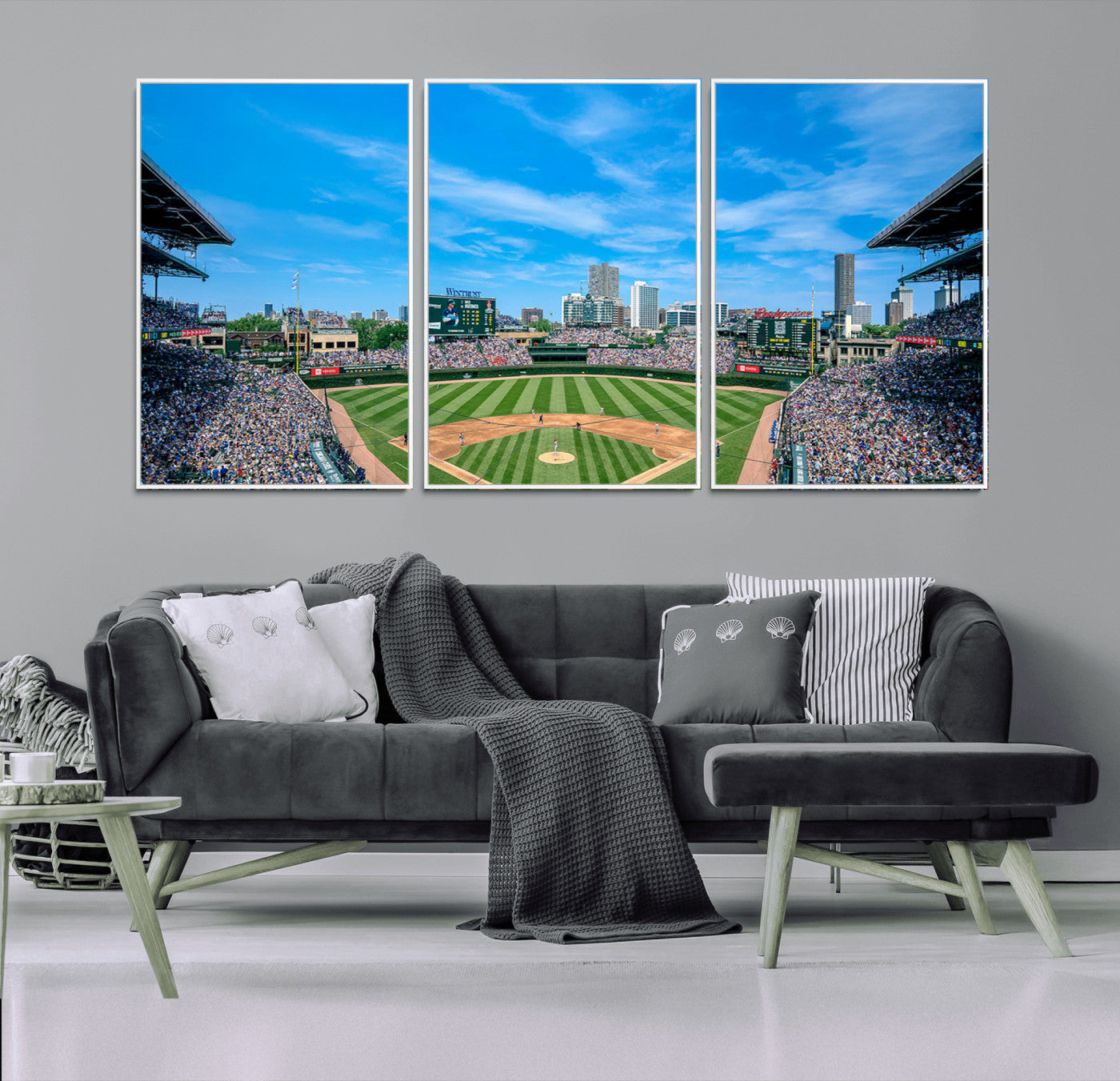 MGV-FC-60X30-3P - Wrigley Field Chicago Cubs Panoramic Art Multi Piece Canvas - Iconic Baseball Stadium Print for