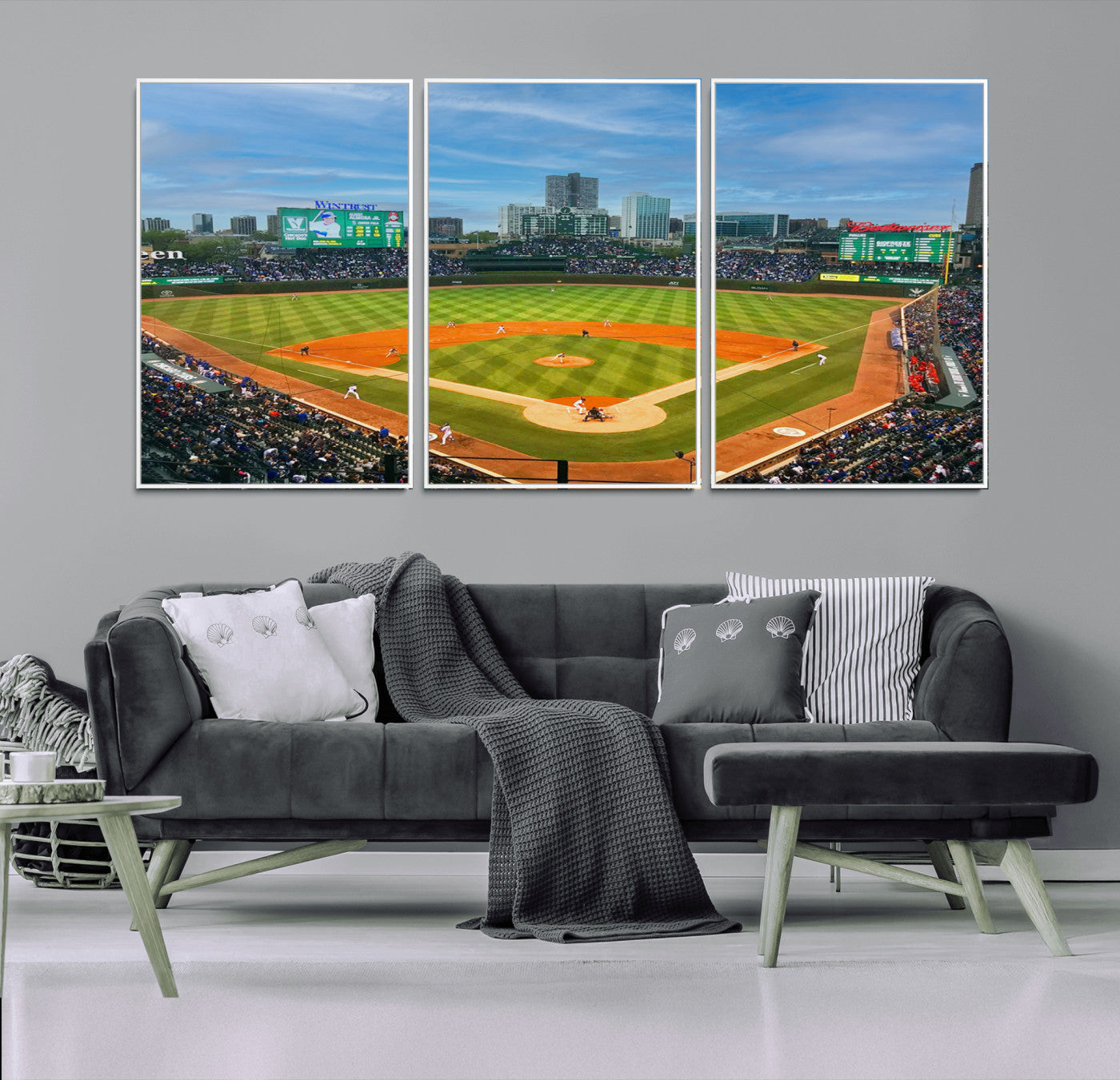 MGV-FC-60X30-3P - Wrigley Field Chicago Cubs Panoramic Multi Piece Canvas Wall Art - Iconic Baseball Stadium Print for