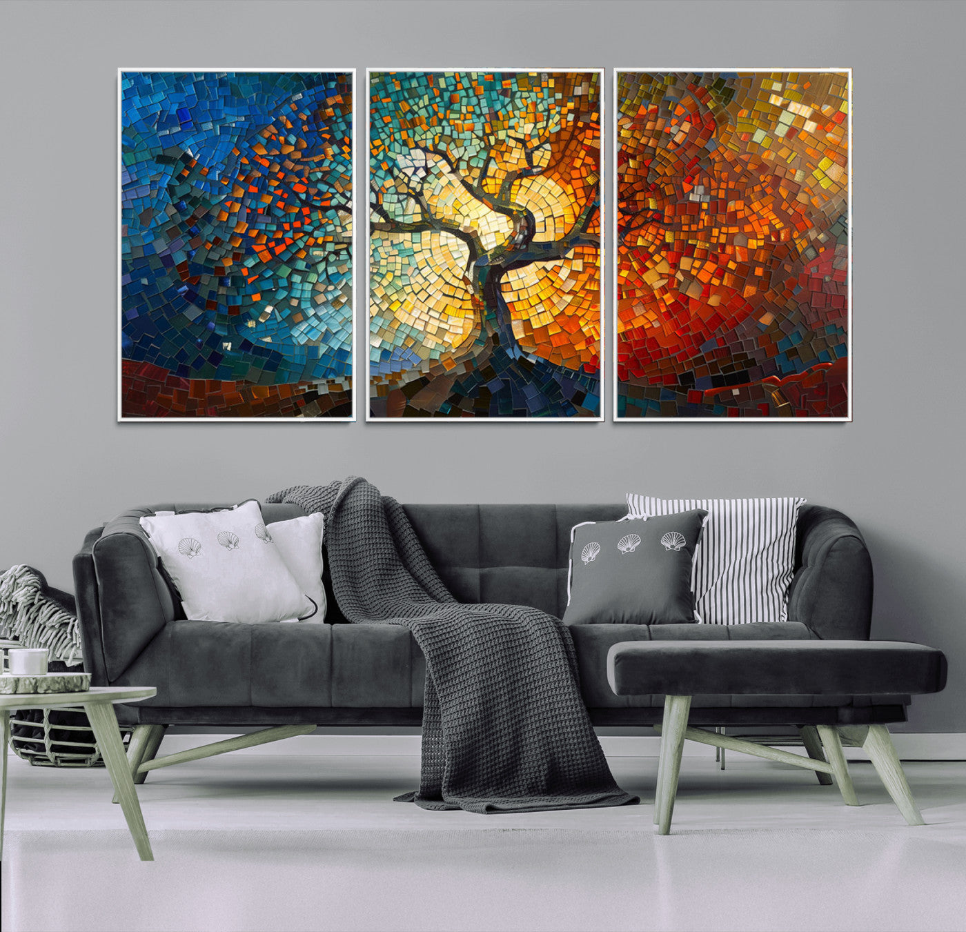 66056-MGV-CV-36X24-Mosaic Tree Canvas Wall Art Canvas Print – Vibrant Stained Glass-Inspired Tree of Life - Ready to