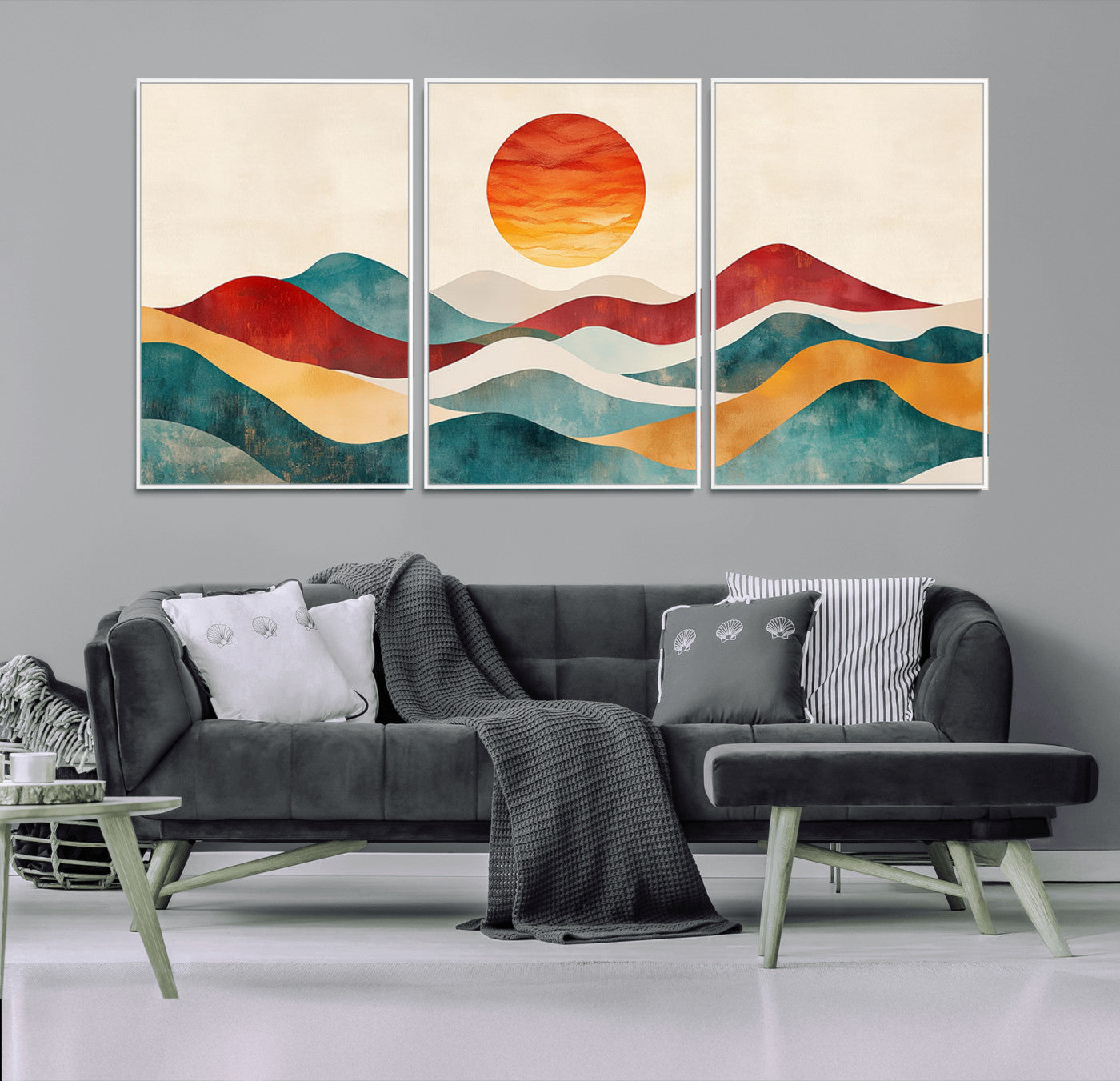 MGV-FC-60X30-3P - Southwest Mountain Canvas - Boho Triptych Wall Art - Rustic Woodland Nursery Decor - Abstract Nature