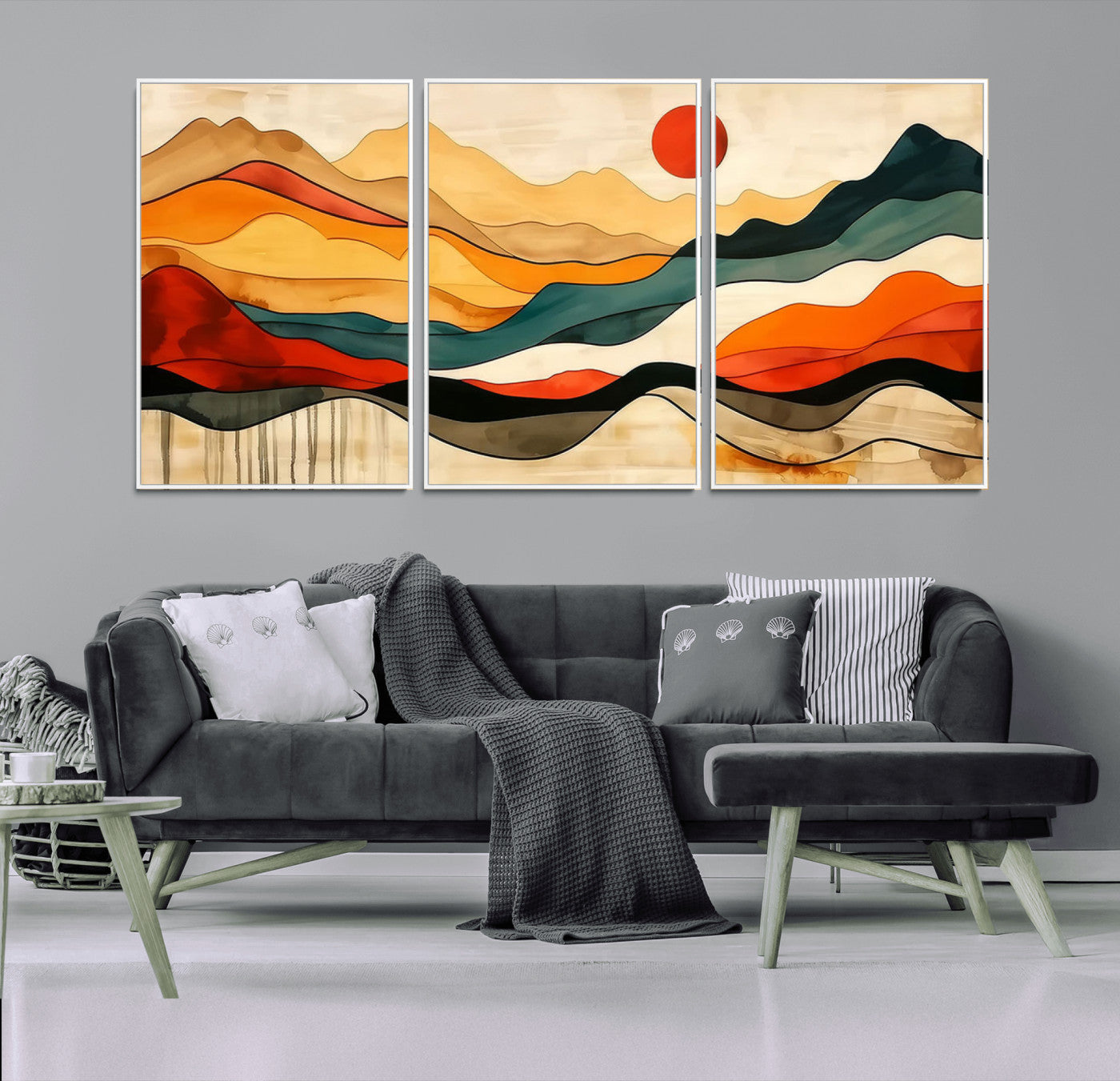 MGV-FC-60X30-3P - Mid Century Wall Art Print  - Abstract Woodland Print - Modern Art Panoramic Mountain Wall Art