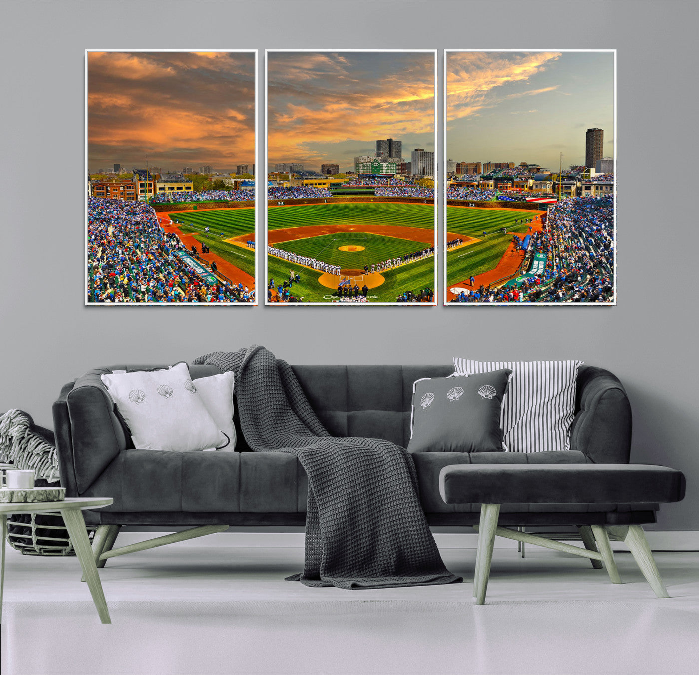 MGV-FC-60X30-3P - Chicago Wrigley Field Canvas Wall Art - Iconic Baseball Stadium Art Print - Wrigley Field Chicago