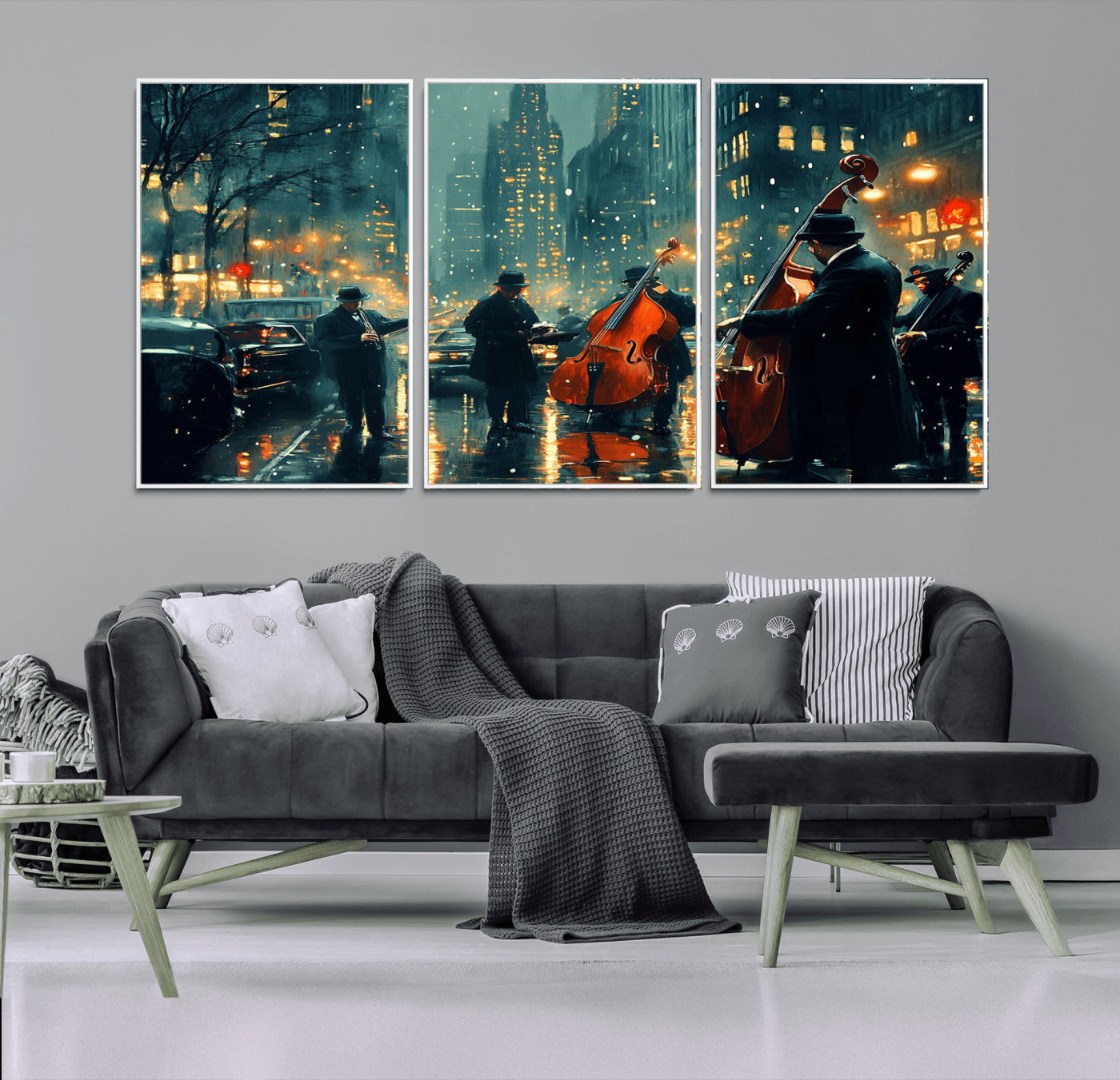 MGV-FC-60X30-3P - African American Jazz Art Print - Framed Abstract Music Canvas - Colorful Instrument Poster for