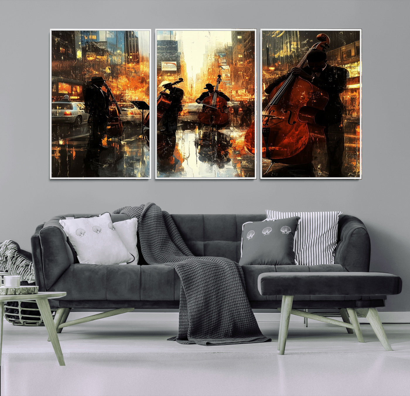 MGV-FC-60X30-3P - African American Abstract Jazz Wall Art - Framed Abstract Music Canvas - Colorful Instrument Canvsa