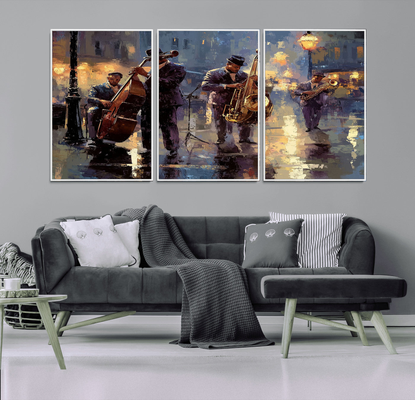 MGV-FC-60X30-3P - Afro Abstract Jazz Music Canvas Print - African American Wall Art - Colorful Framed Afro Abstract