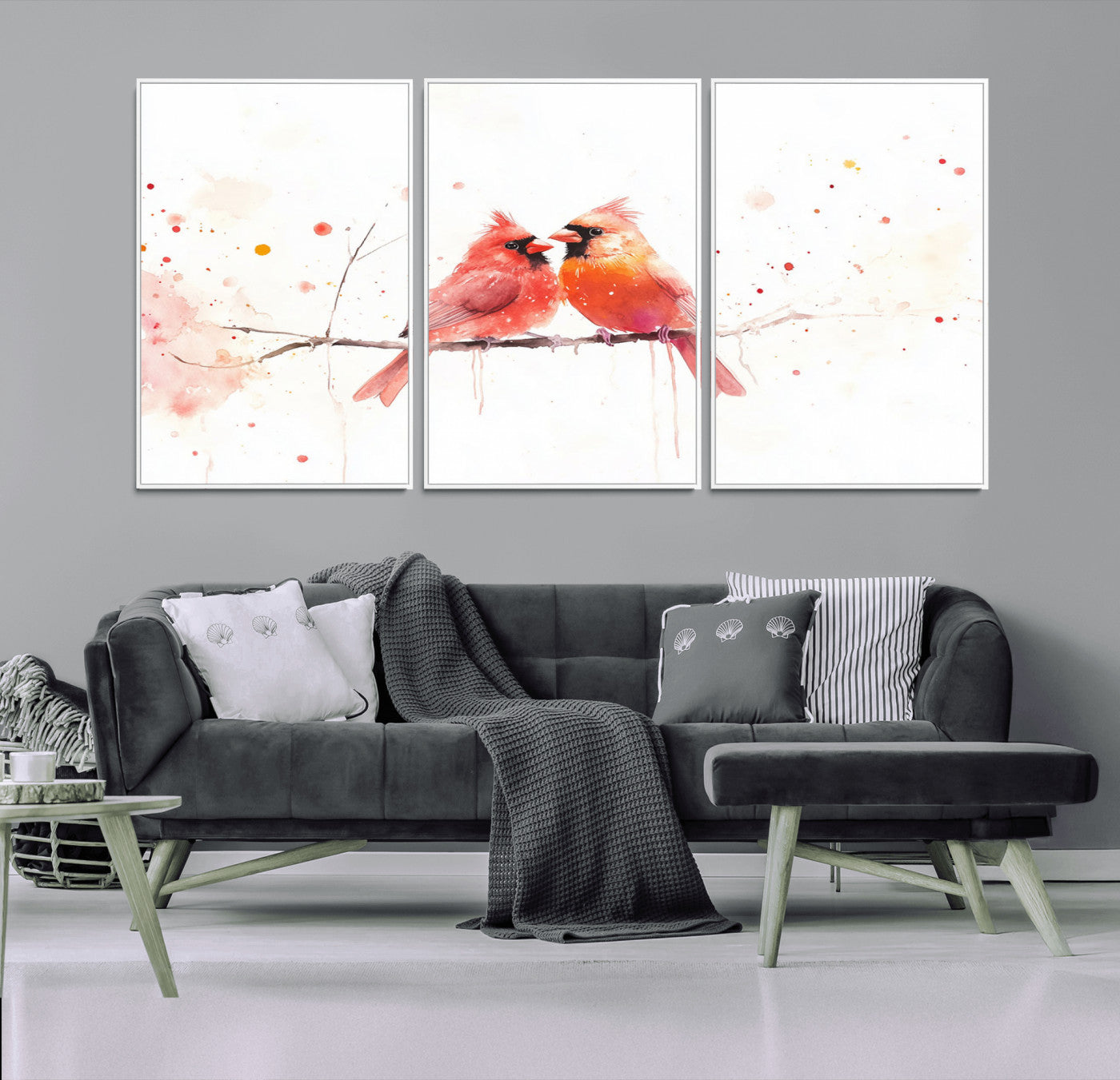MGV-FC-60X30-3P - Cardinal Bird Canvas Wall Art - Male and Female Cardinal Print - Nature-Inspired Bird Wall Decor for