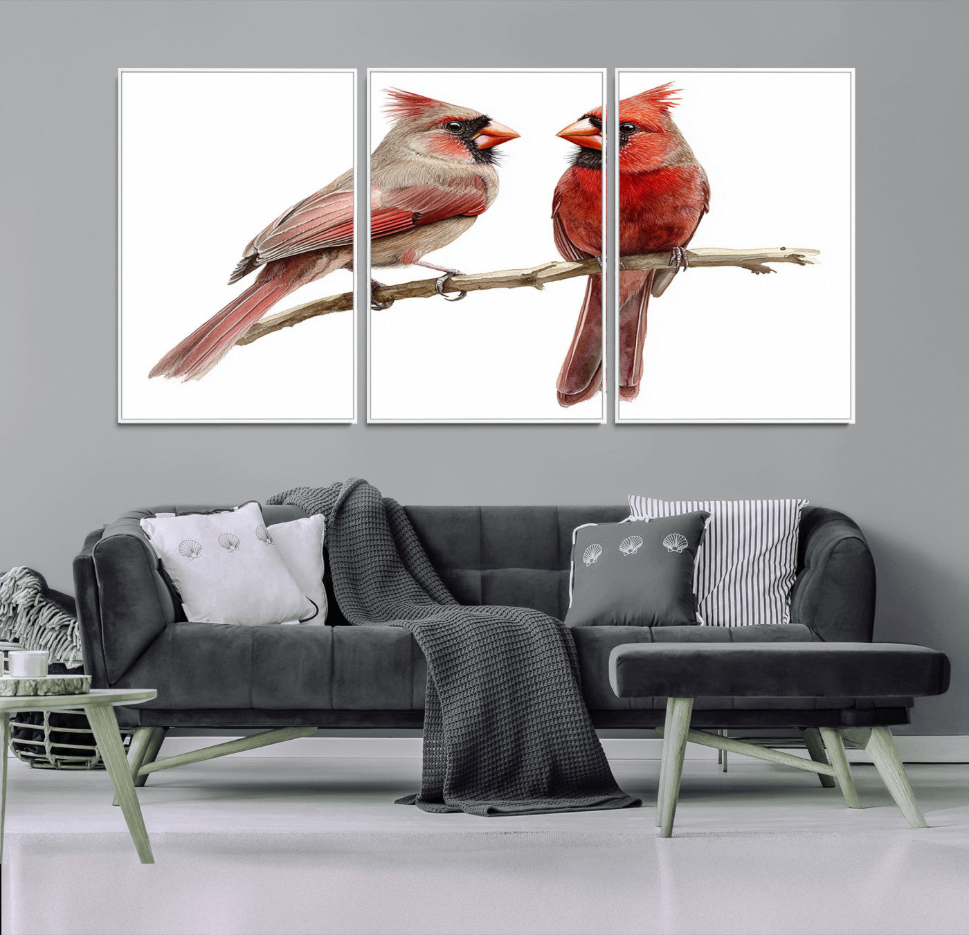 MGV-FC-60X30-3P - Cardinal Bird Canvas Wall Art - Male and Female Cardinal Print - Abstract Bird Wall Decor for Home -