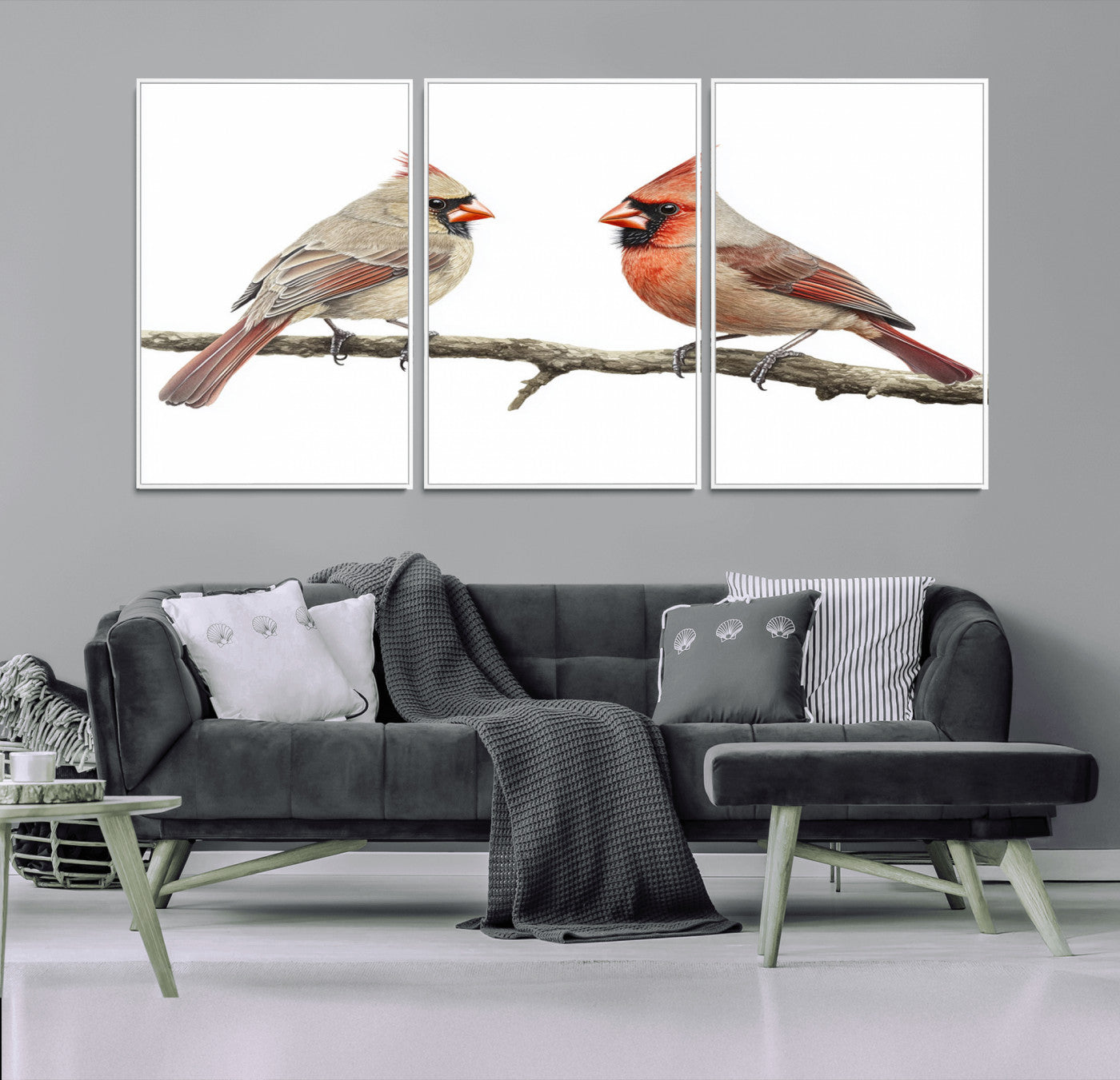 MGV-FC-60X30-3P - Cardinal Canvas Wall Art - Male and Female Cardinal Print - Nature-Inspired Bird Wall Decor for Home