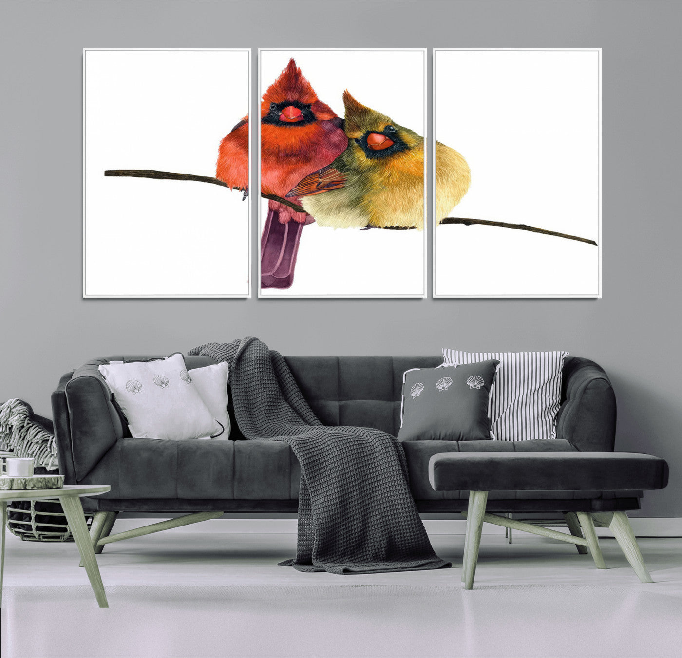 MGV-FC-60X30-3P - Cardinal Bird Canvas Wall Art - Male and Female Cardinal Print - Nature-Inspired Bird Wall Decor for