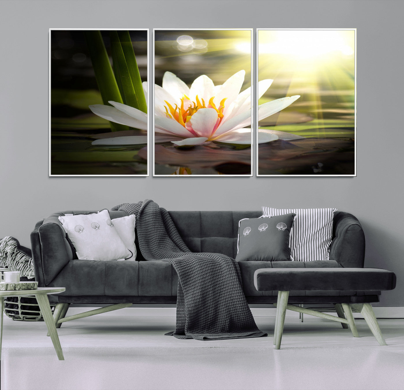 MGV-FC-60X30-3P - Lotus Flower Wall Art Canvas Print, Water Lily Large Wall Art Canvas Print