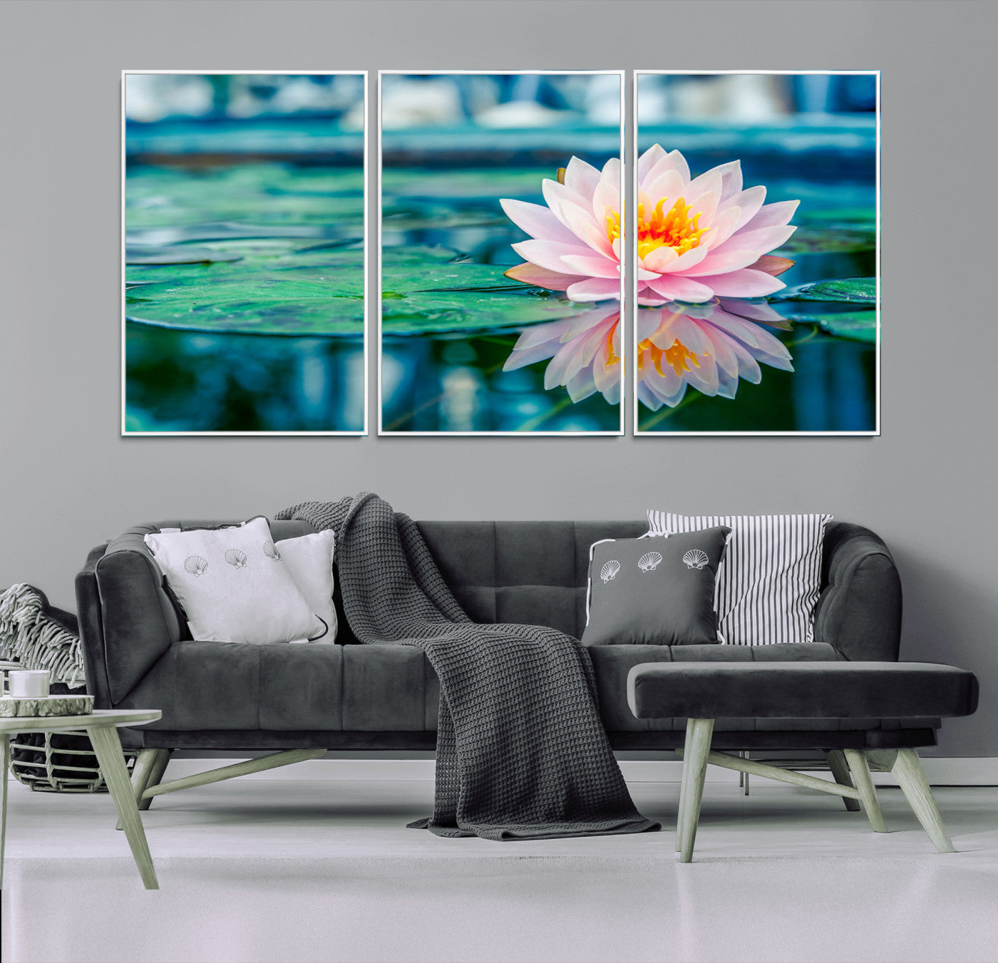 MGV-FC-60X30-3P - Lotus Flower Wall Art Canvas Print, Water Lily Large Wall Art Canvas Print for Yoga Room Decor,