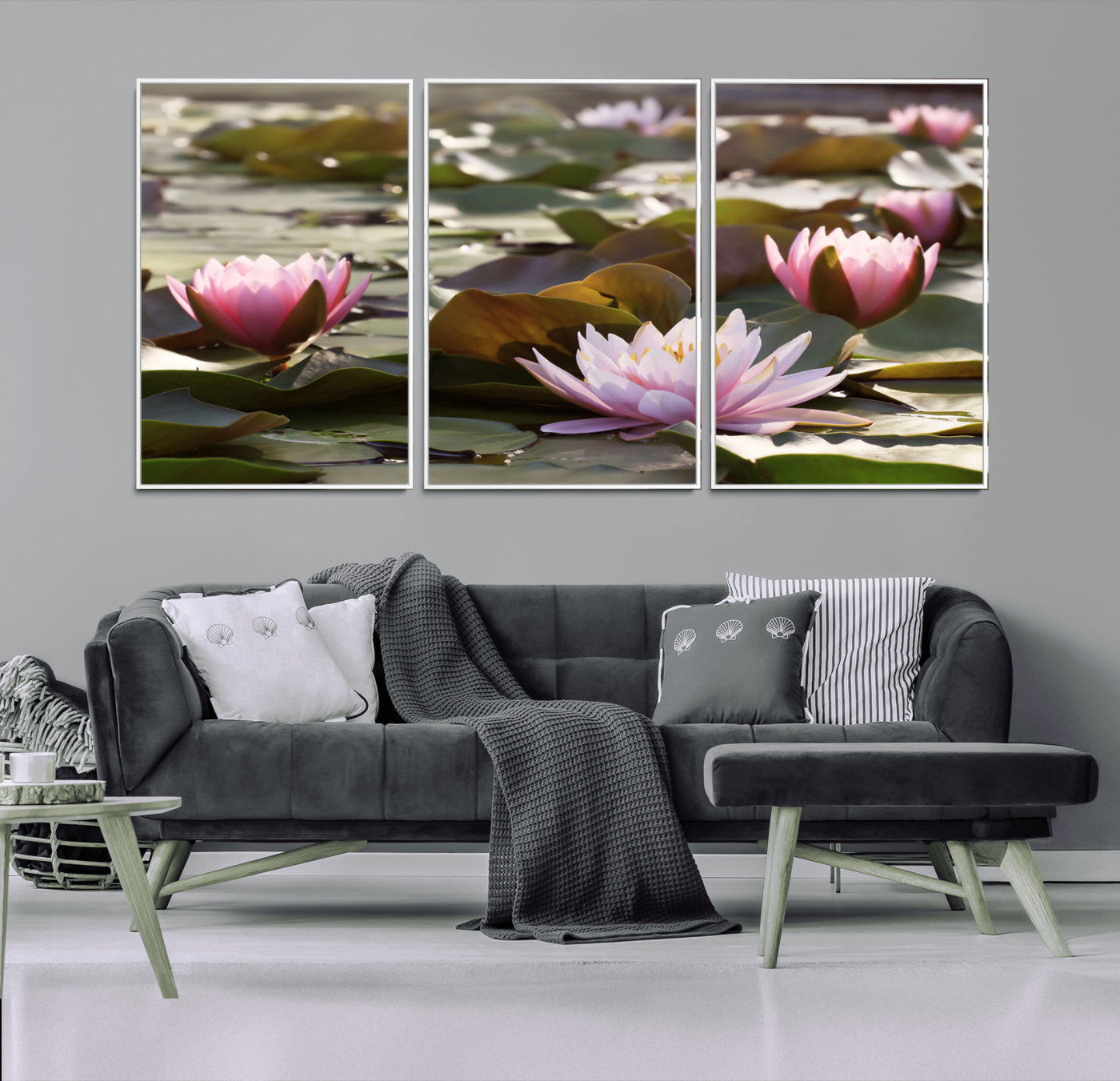 MGV-FC-60X30-3P - Lotus Flower Wall Art Canvas Print, Water Lily Large Wall Art Canvas Print for Yoga Room Decor,