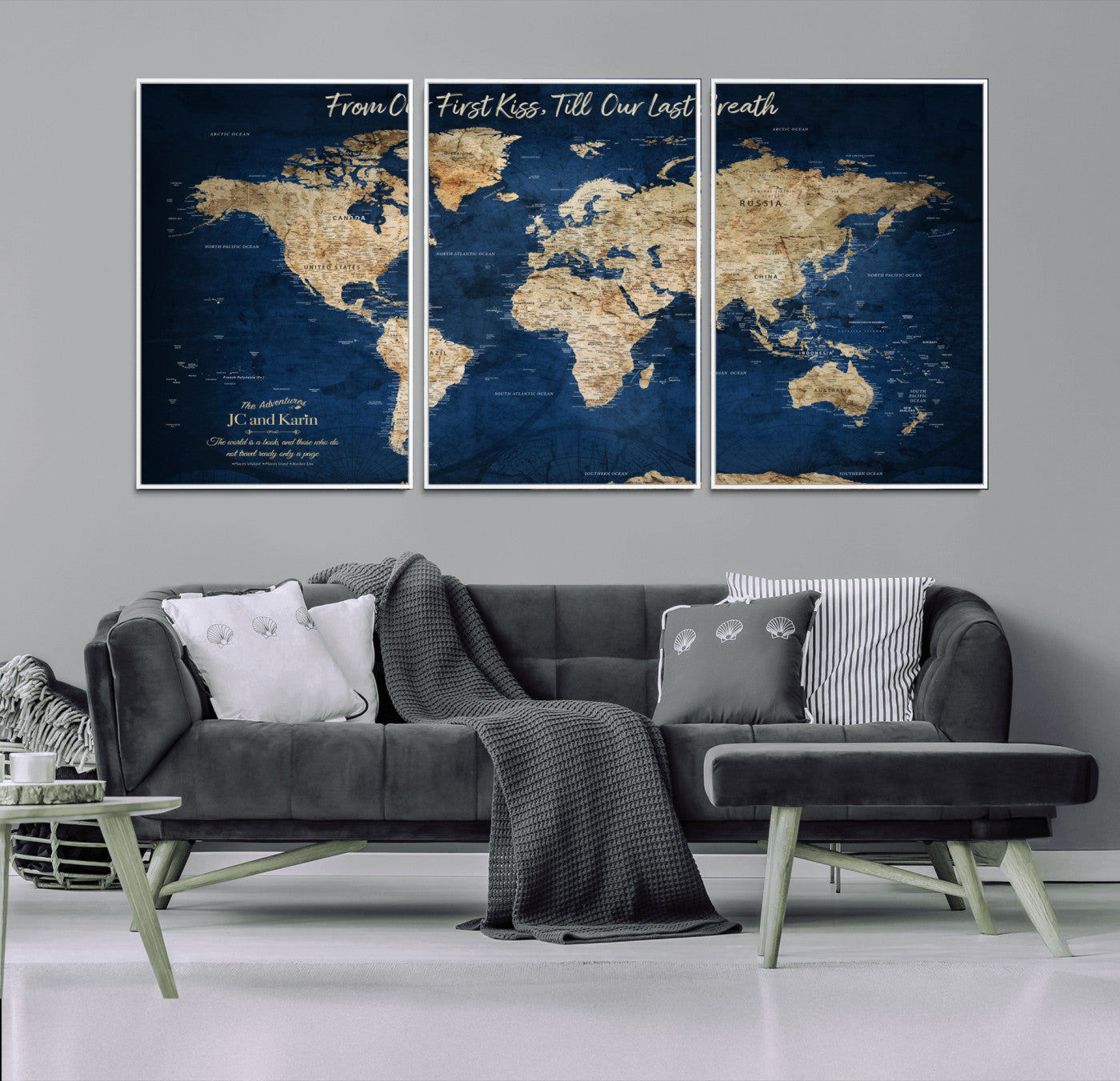 MGV-FC-60X30-3P - Push Pin World Map Canvas Print – Framed Wall Art for Couples to Track Their Travels – Anniversary