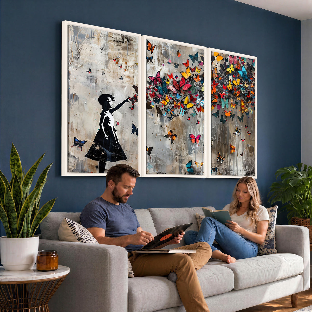51446D-MGV-CV-24X16 - Banksy Butterfly Girl Wall Art | Modern Graffiti Canvas Print, Street Art Decor