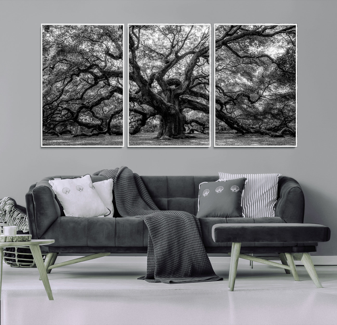 MGV-FC-60X30-3P - Black and White Old Angel Oak Tree Wall Art Canvas Print