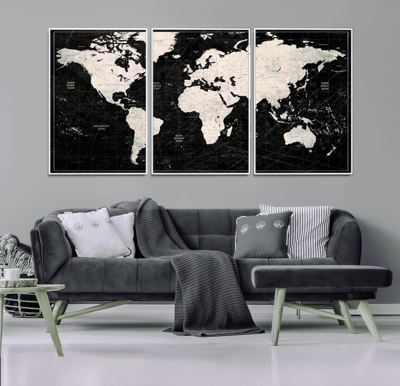 N50Black-MGV-CV-36X24-Push Pin World Map Canvas Print – Framed Travel Tracker Wall Art for Couples, Anniversary Gift and Elegant Home Decor