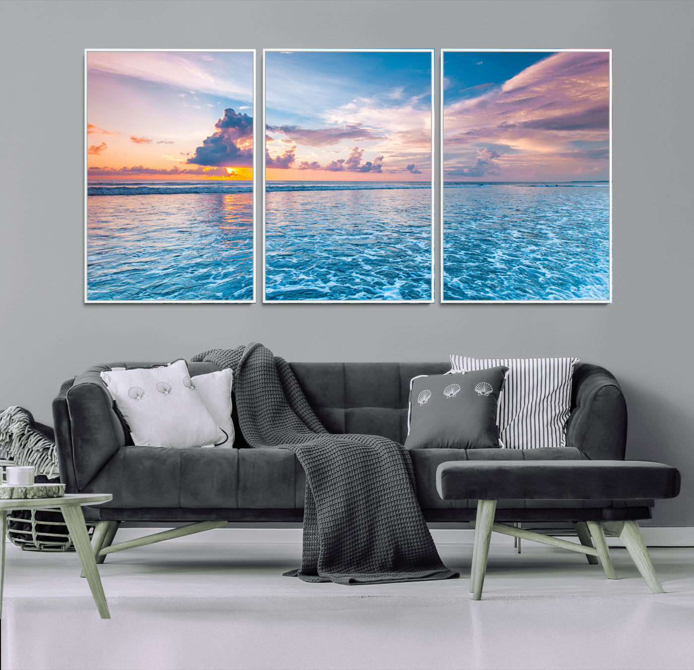 MGV-FC-60X30-3P - Ocean Sunset Canvas Wall Art Print - Tranquil Seascape with Vibrant Sky and Rolling Waves Canvas