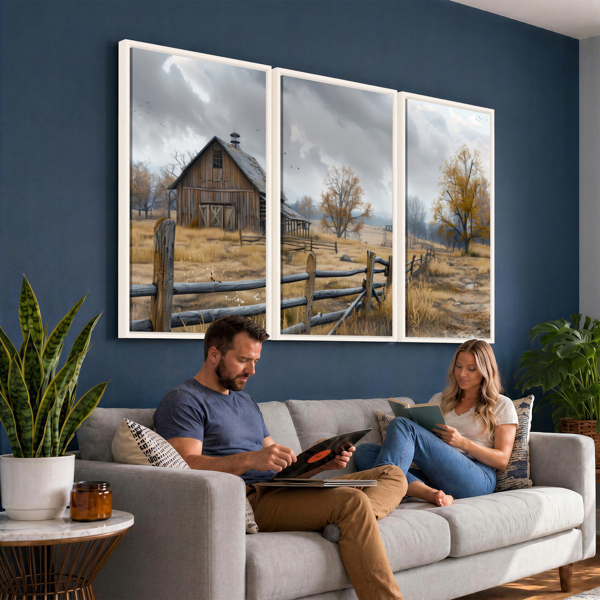 Farm1-MGV-CV-36X24 - Rustic Autumn Farmhouse Wall Art Canvas Print | Serene Countryside with Weathered Barn