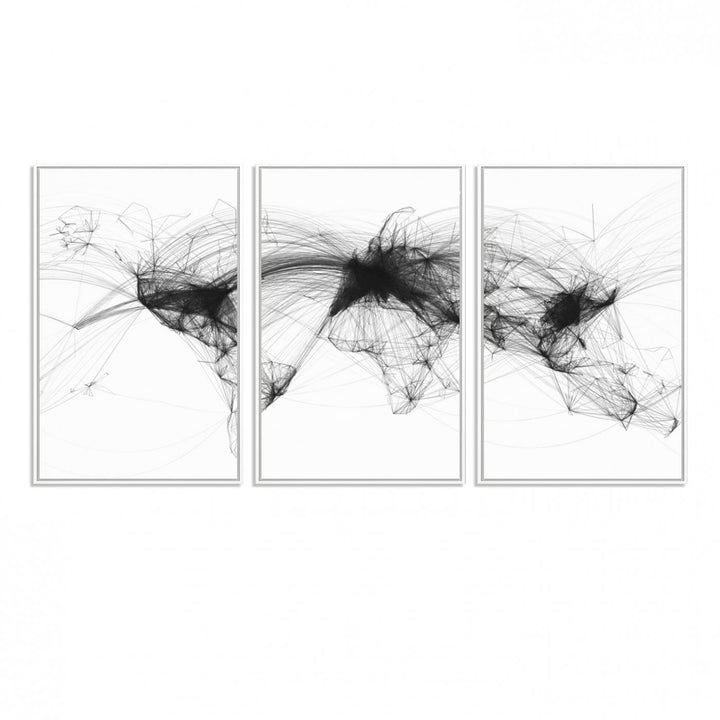 The Flight Routes Air Traffic canvas wall art, framed and ready to hang, is perfect for aviation enthusiasts.