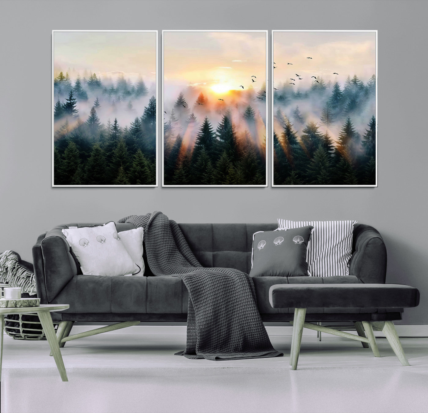 MGV-FC-60X30-3P - Abstract Forest Wall Art - Serene Nature Canvas Print with Misty Forest Design for Modern Home or