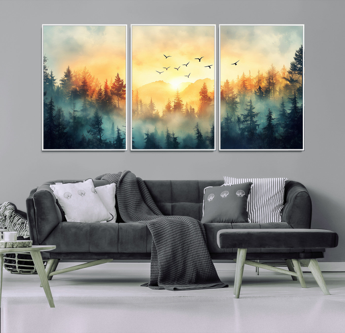 MGV-FC-60X30-3P - Abstract Forest Wall Art Print- Serene Nature Canvas Print with Misty Forest Design for Modern Home