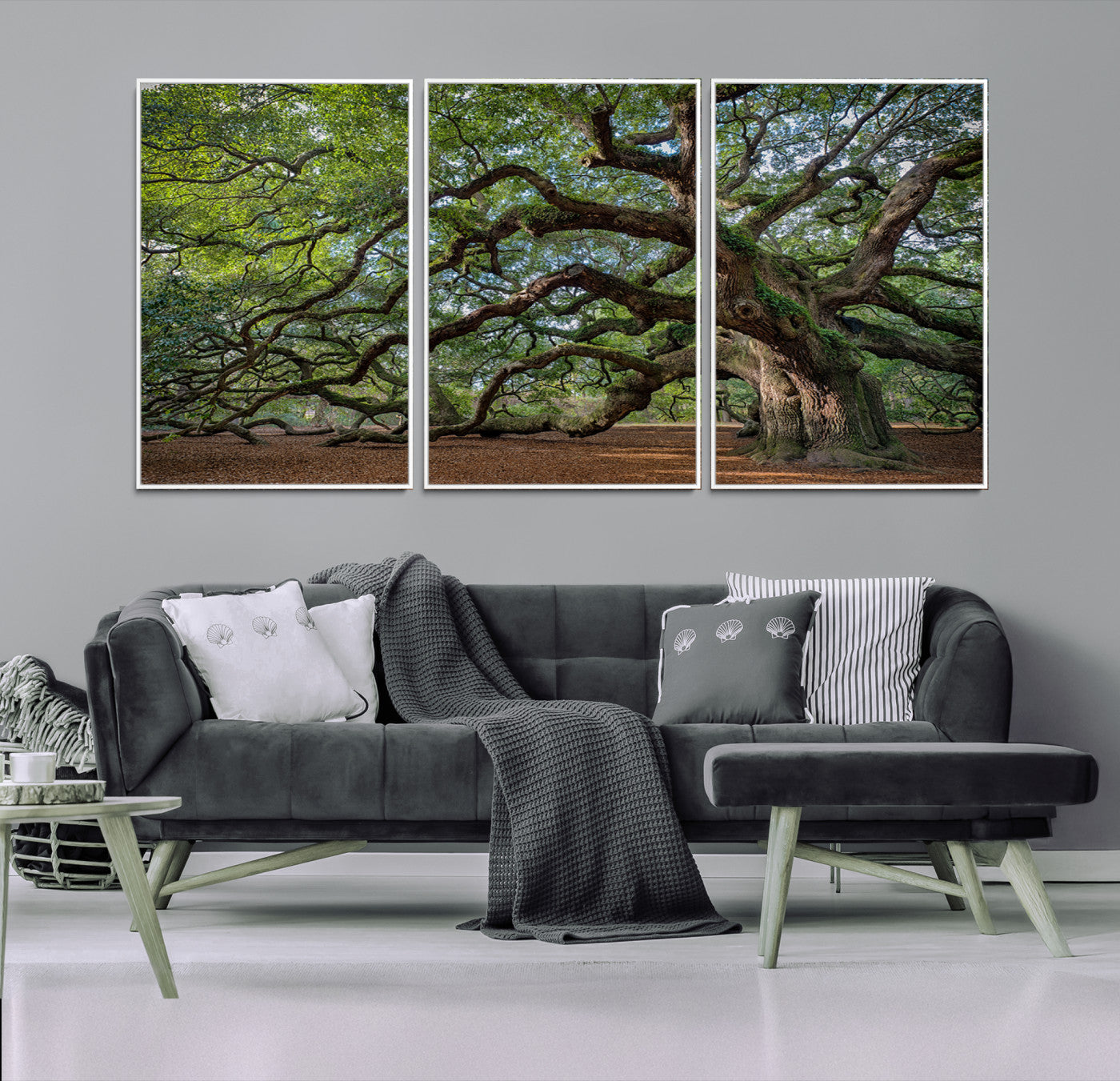 Canvas of the Angel Oak tree with sprawling limbs and mossy bark, ideal for earthy natural or rustic southern-inspired decor.